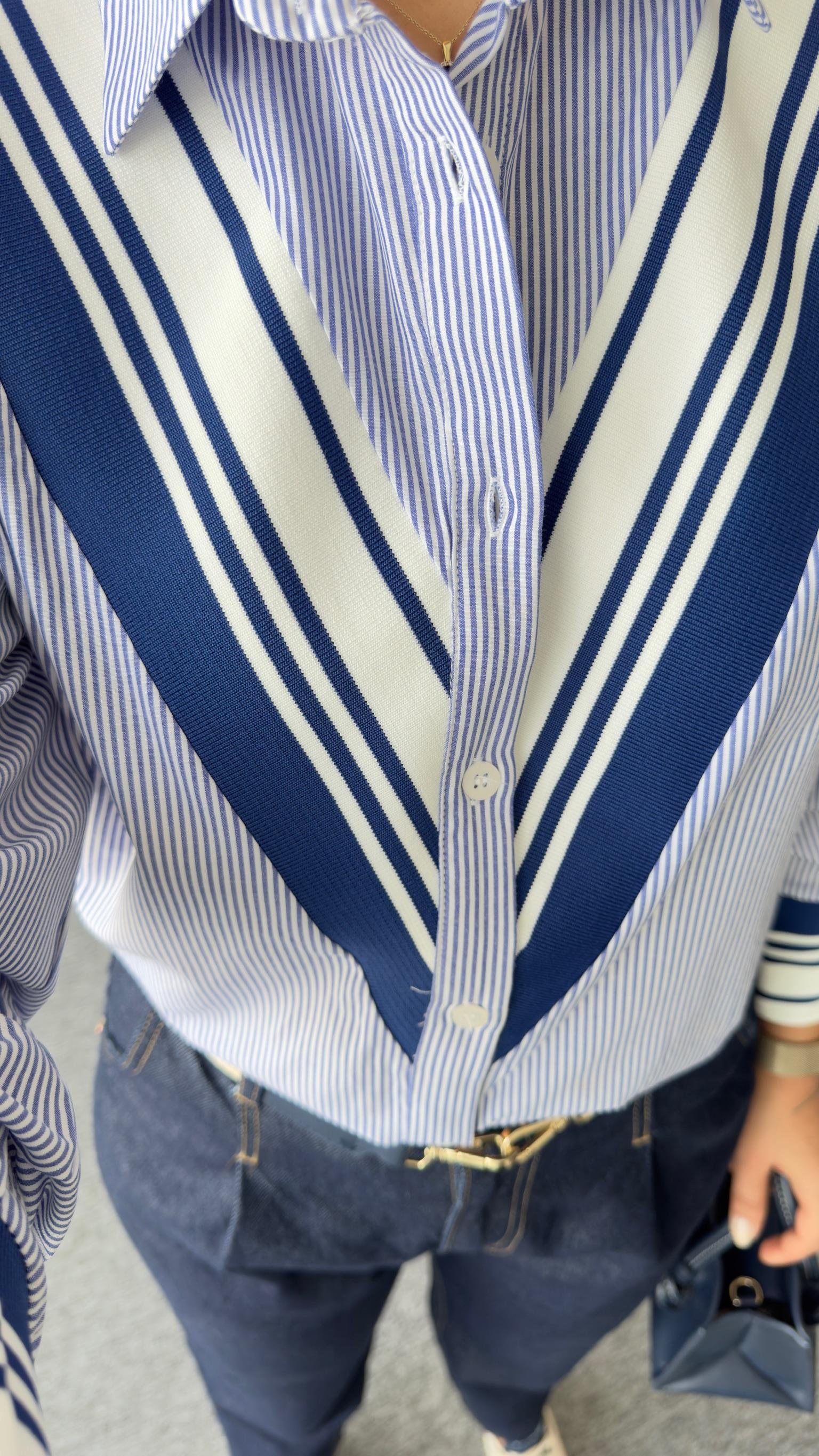 Made Ribanalı Çizgili Lacivert Gömlek