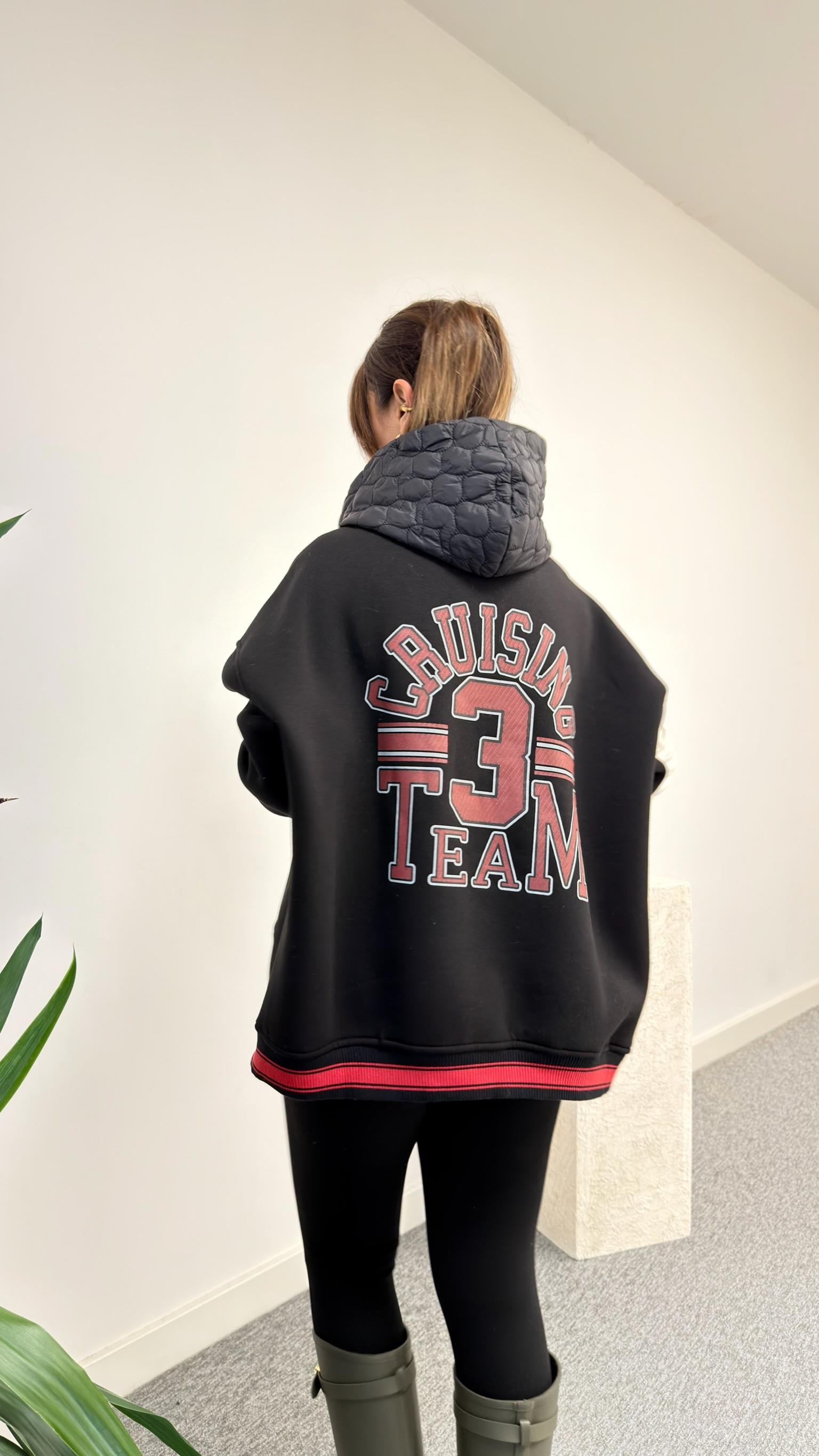 Eddy Yazılı Kapitone Kapüşonlu Siyah Sweatshirt