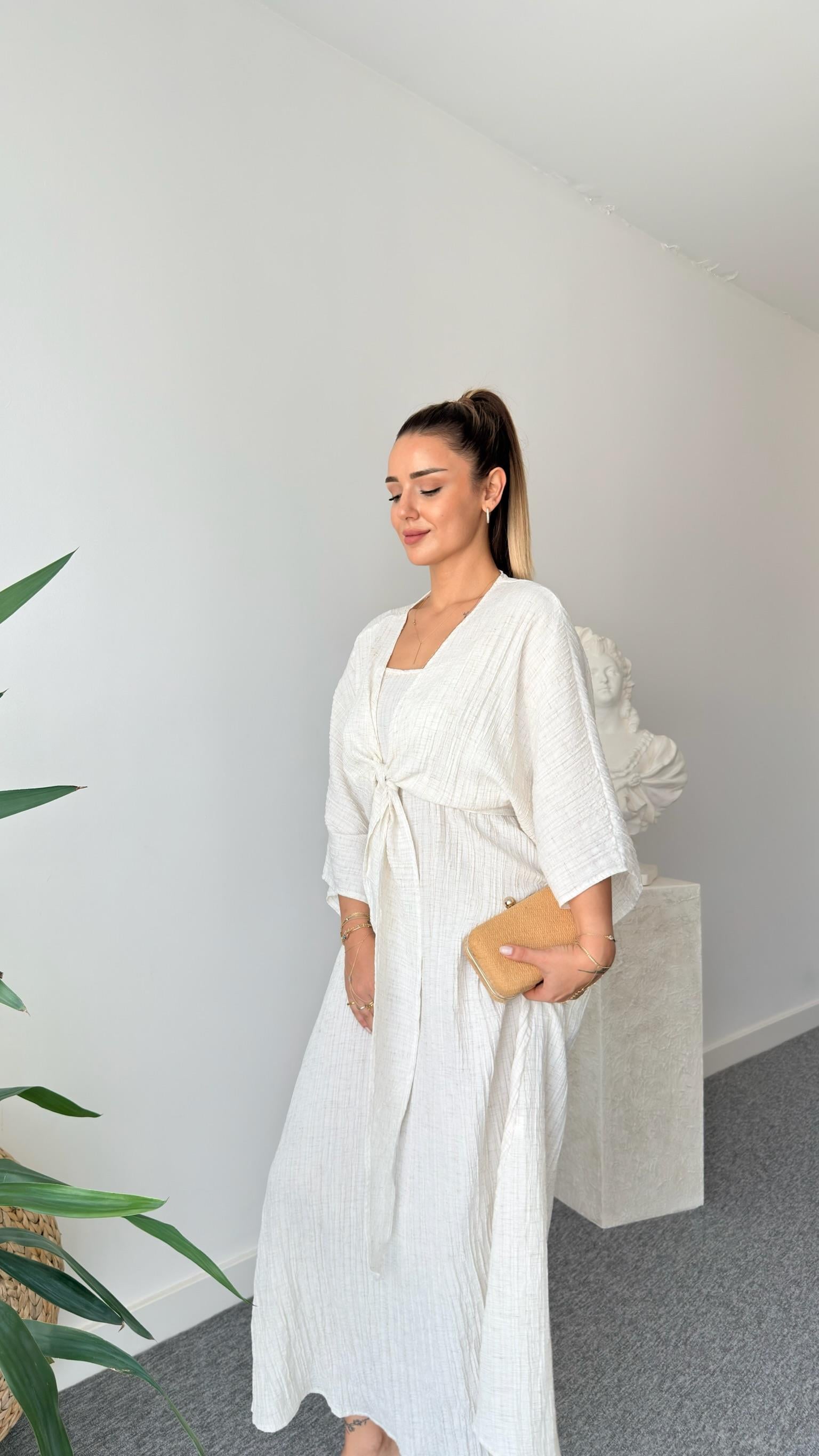 Merla Bej İkili Elbise Takım