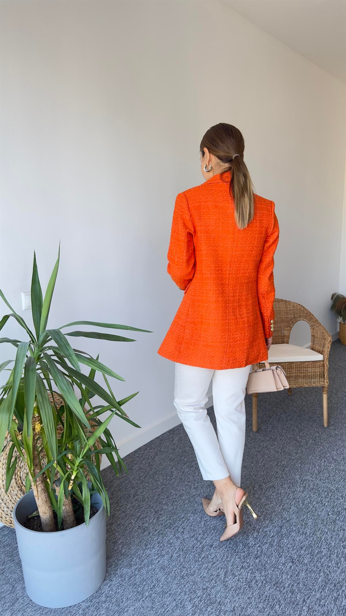 Gold Düğme Turuncu Tüvit Blazer Ceket