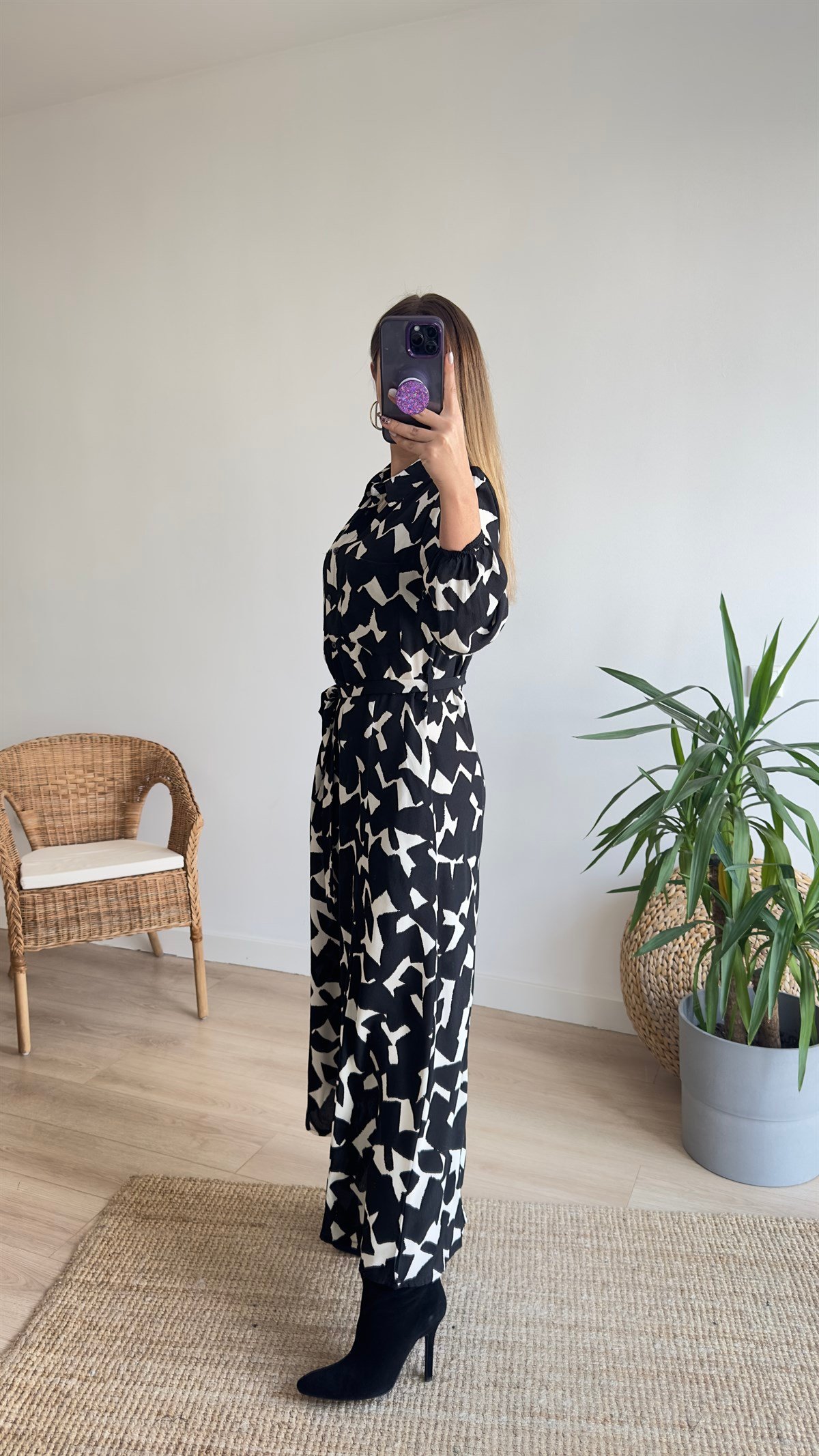 Geometrik Desen Cepli Maxi Elbise 
