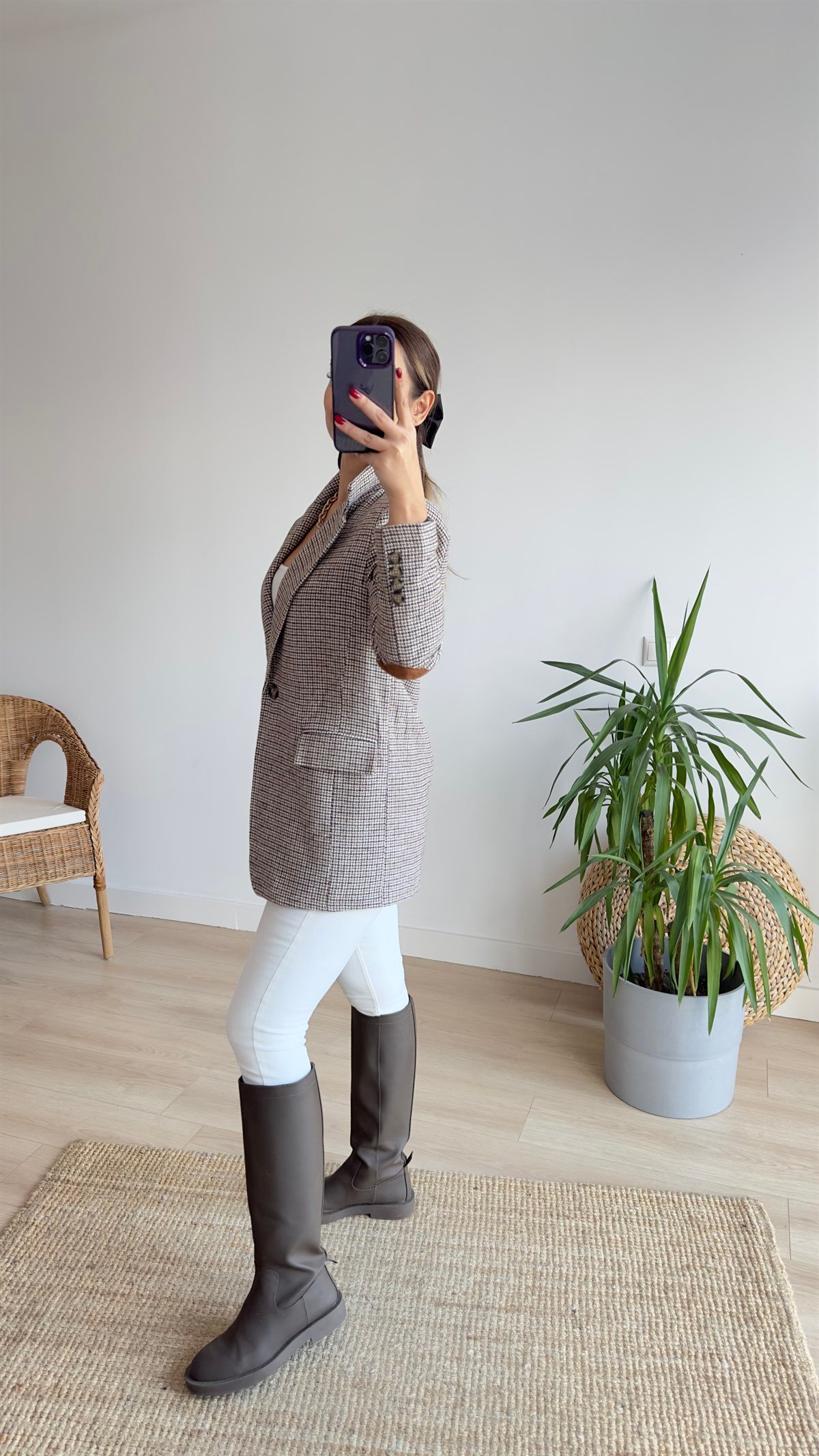 Kolları Yamalı Kahve Blazer Ceket
