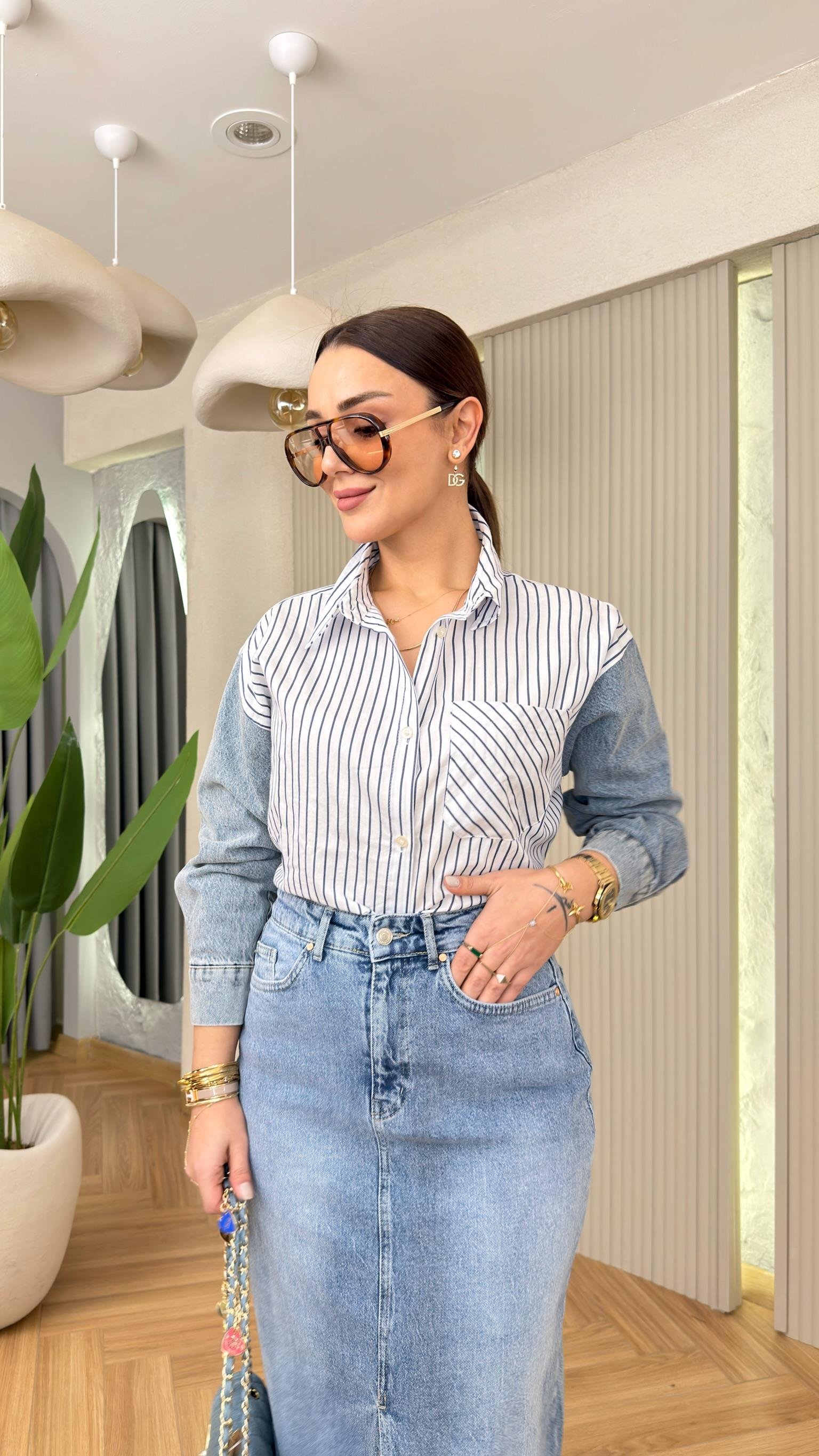 Stew Kollar Kotlu Çizgili Gömlek