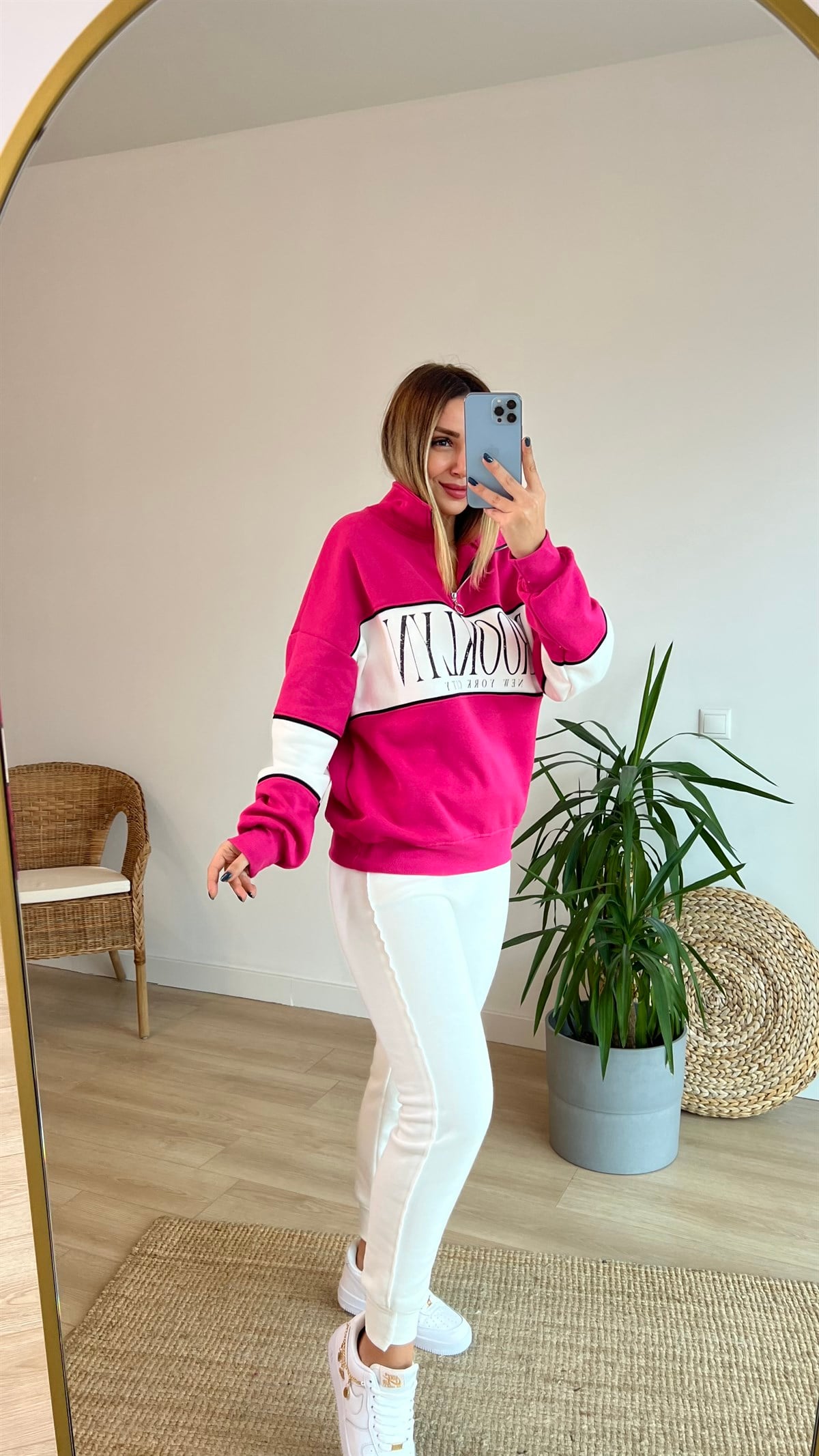 Yarım Fermuar Pembe Brooklyn Sweatshirt