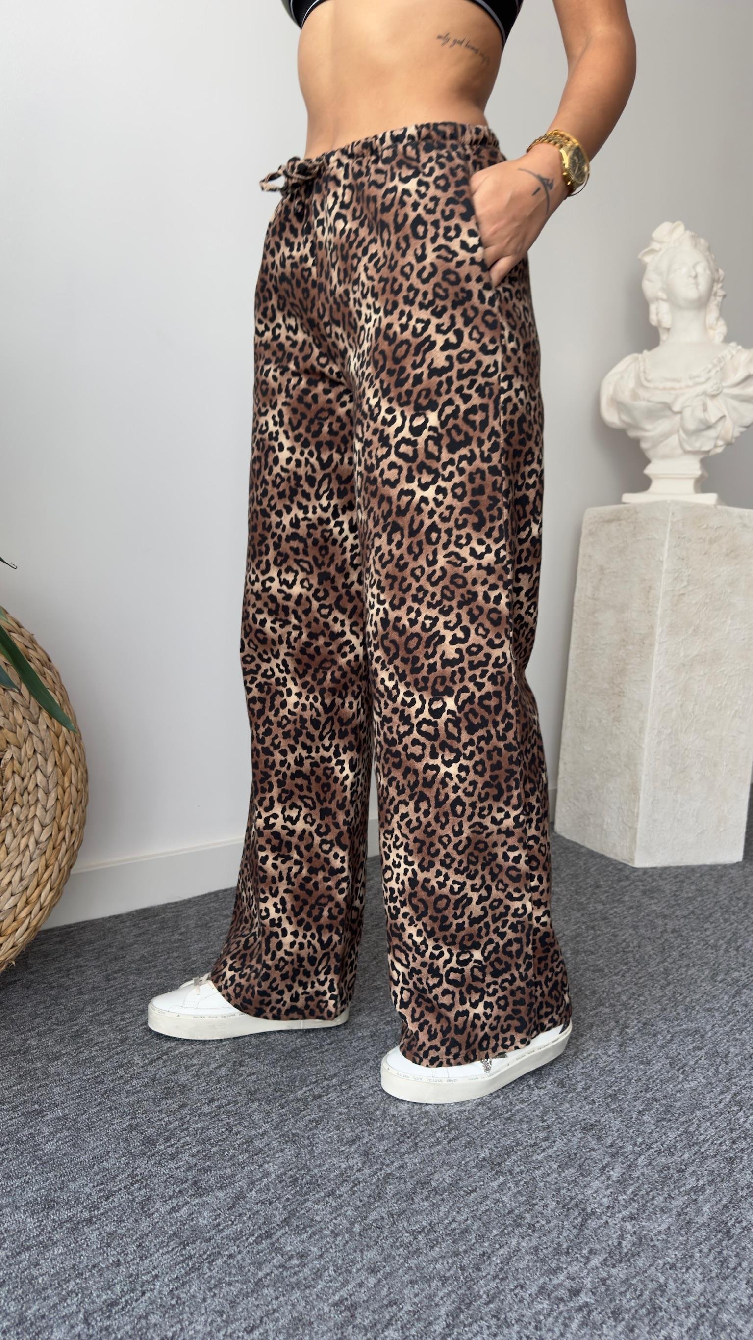 Gabardin Leopar Desen Bel Lastikli Pantolon