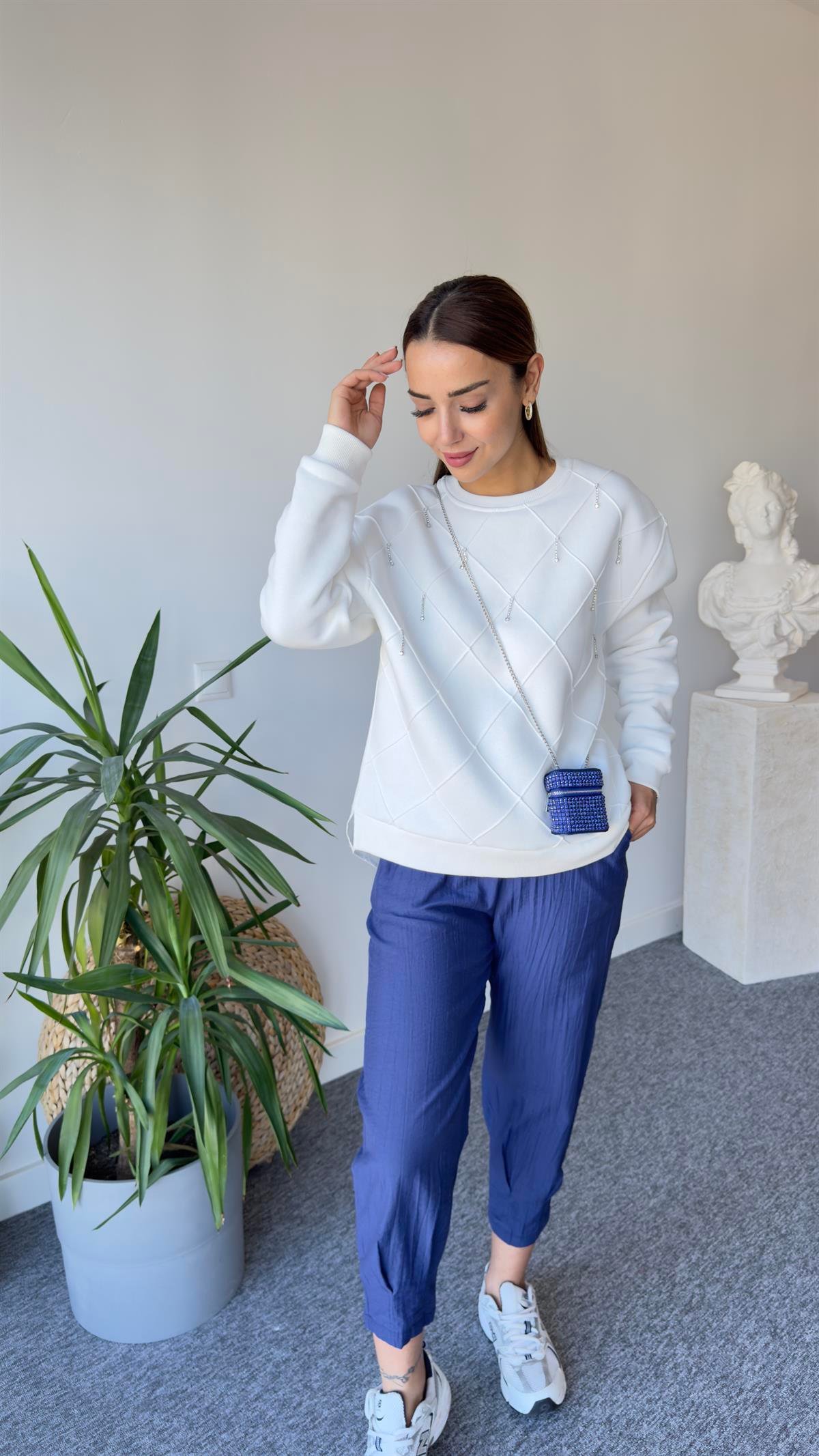 Rano Orj Model Sırt Poplin Ekru Tasarım Sweat