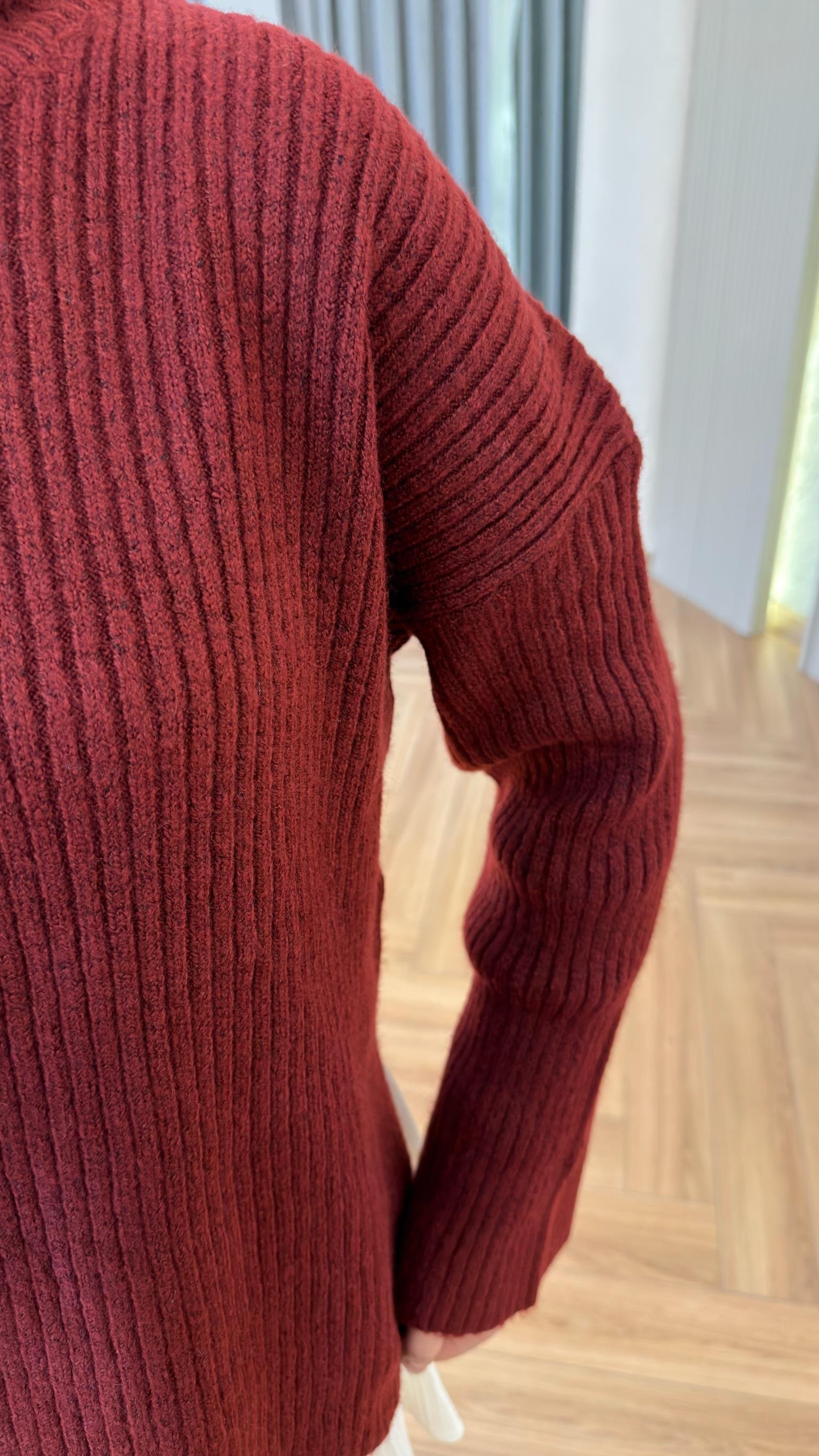 Bordo Lovrink Boğazlı Yırtmaç Detaylı Kazak