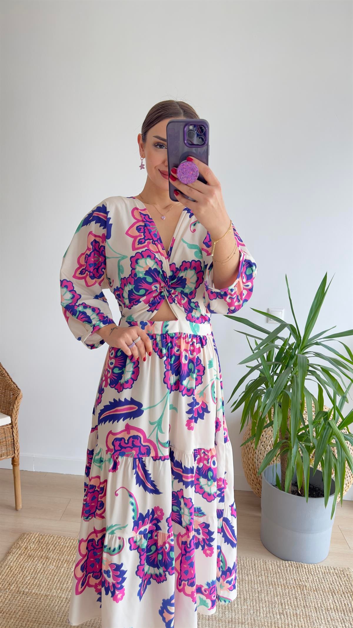 Nota Zra Model Desenli Poplin Elbise