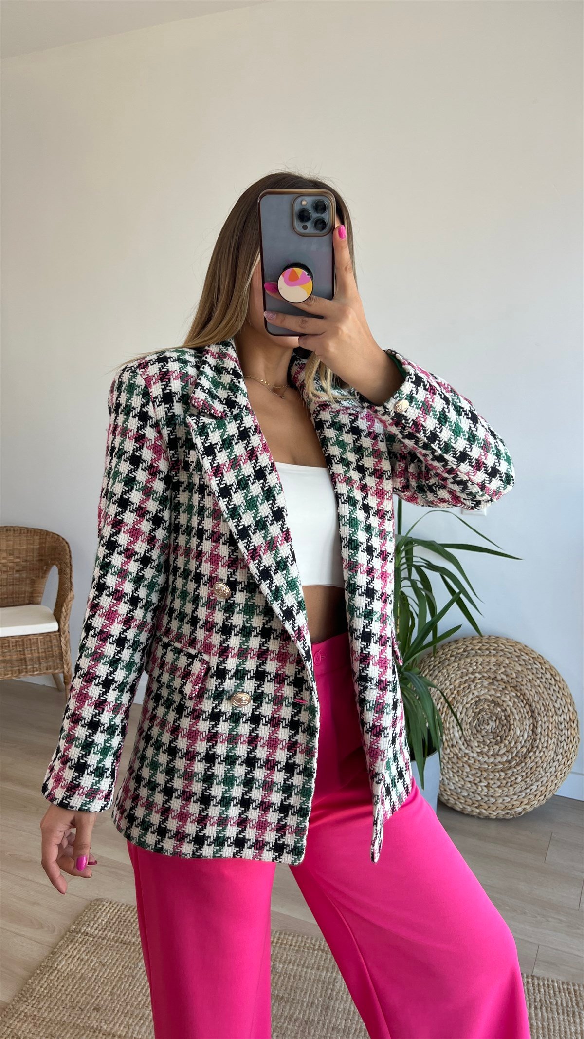 Renkli Tüvit Blazer Ceket 
