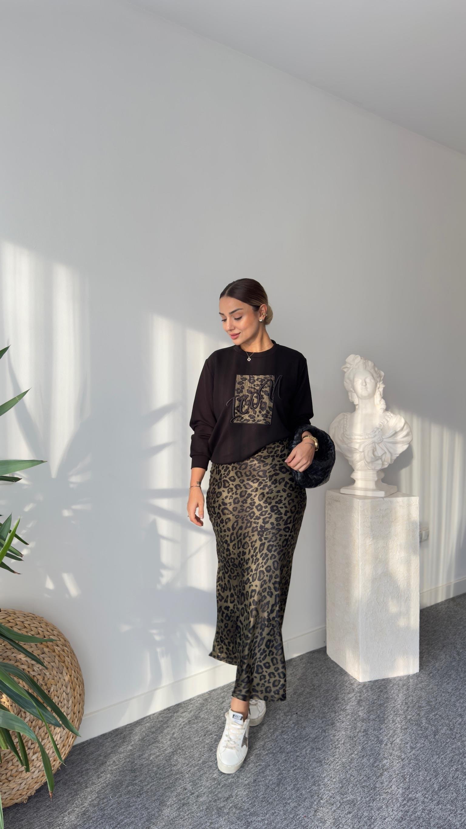 Ricar Yeşil Leopar Desenli Etek Sweat Takım