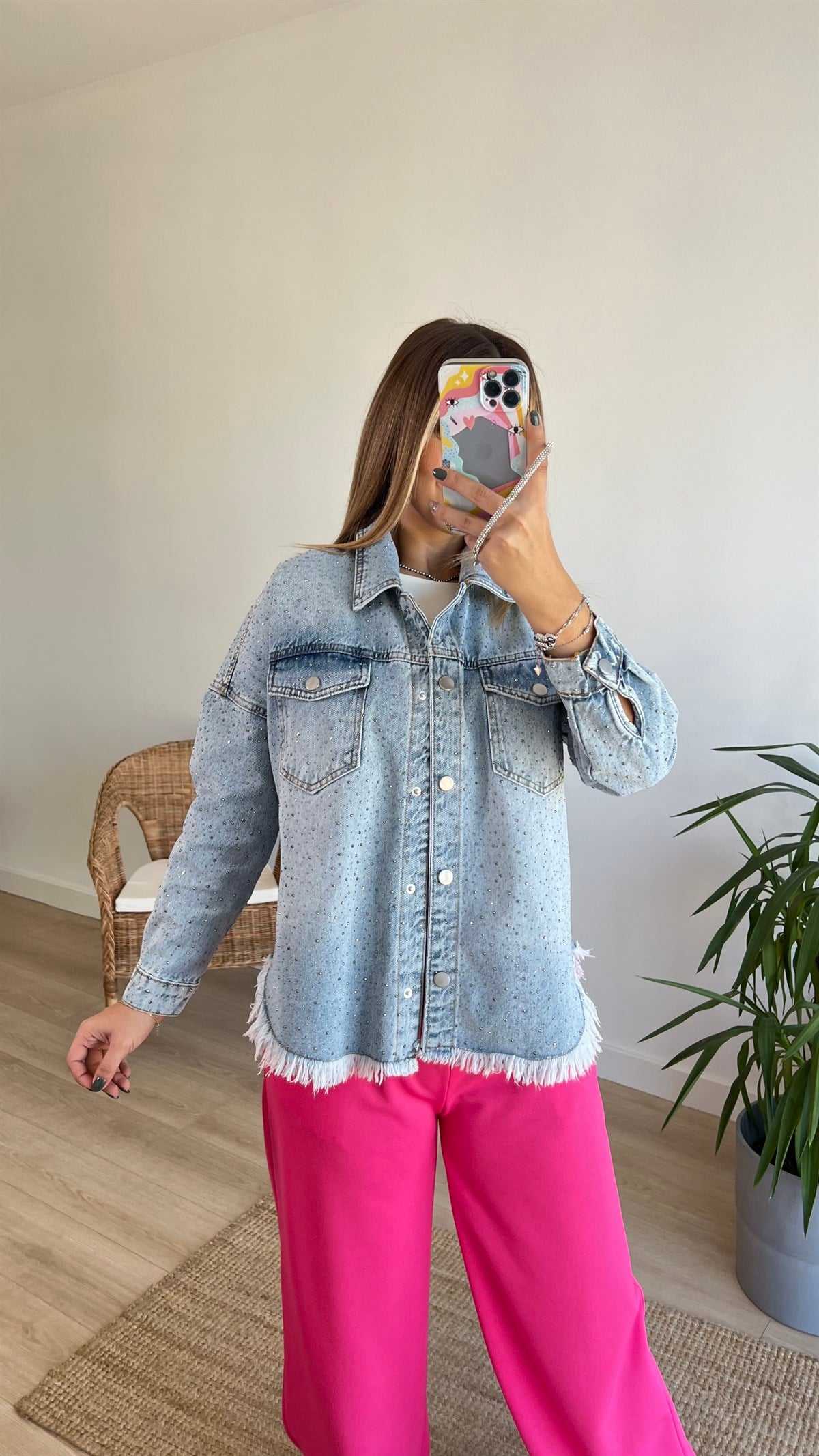 Zara Model Taş Detaylı Jean Ceket