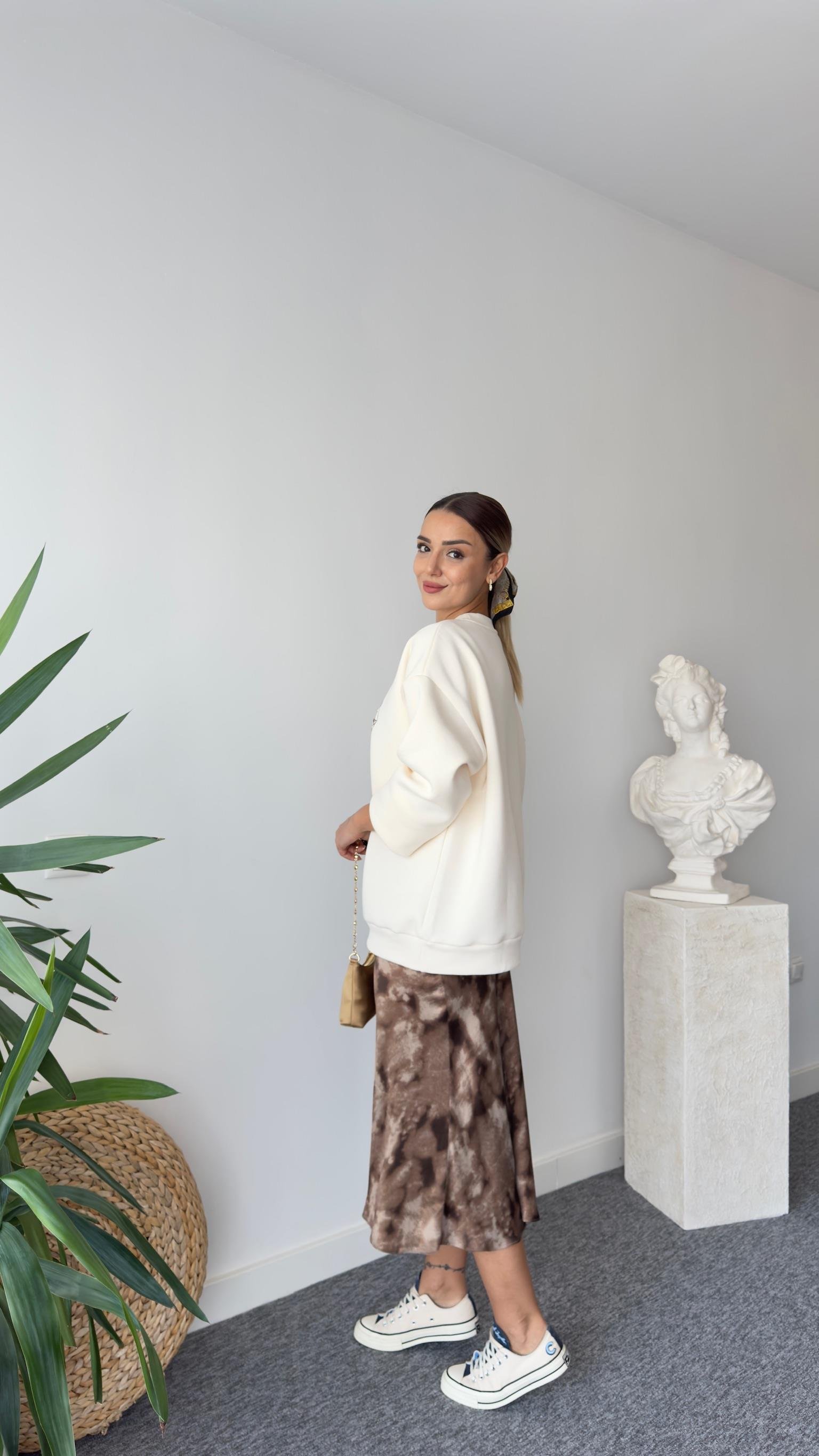 Naji Leopar Baskılı Bej Sweatshirt