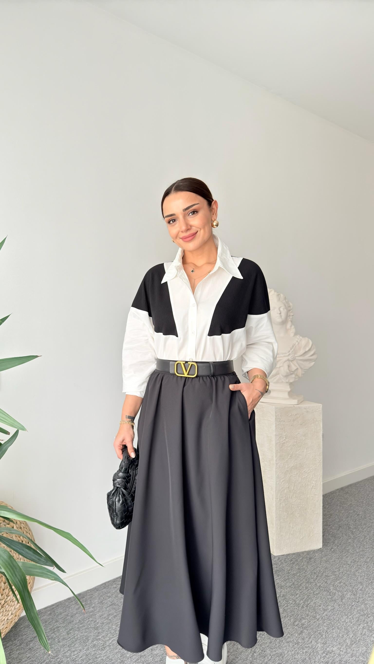 Siyah Triko Detaylı Std Gömlek