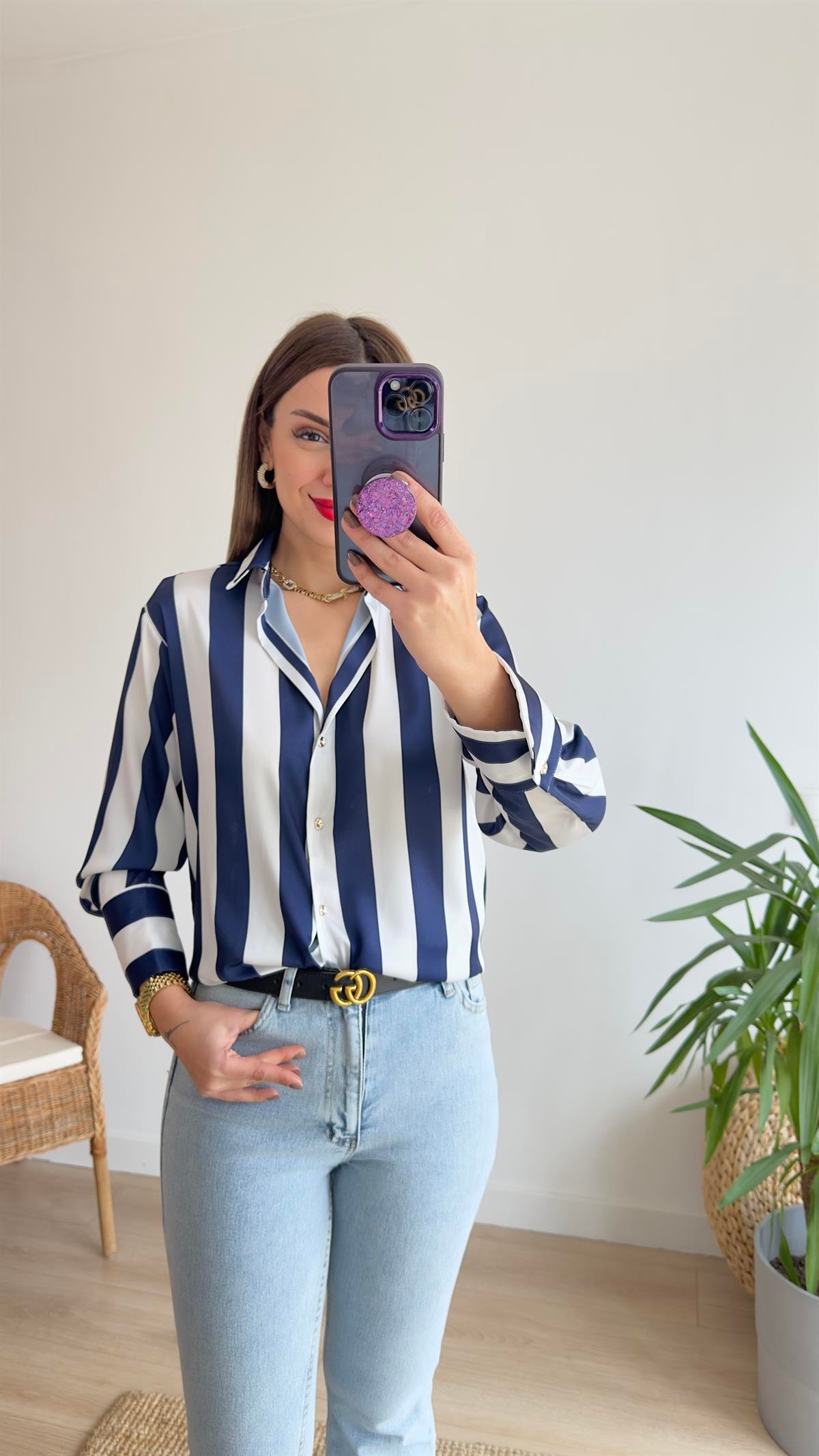 Ferny Zra Model Lacivert Çizgili Gömlek