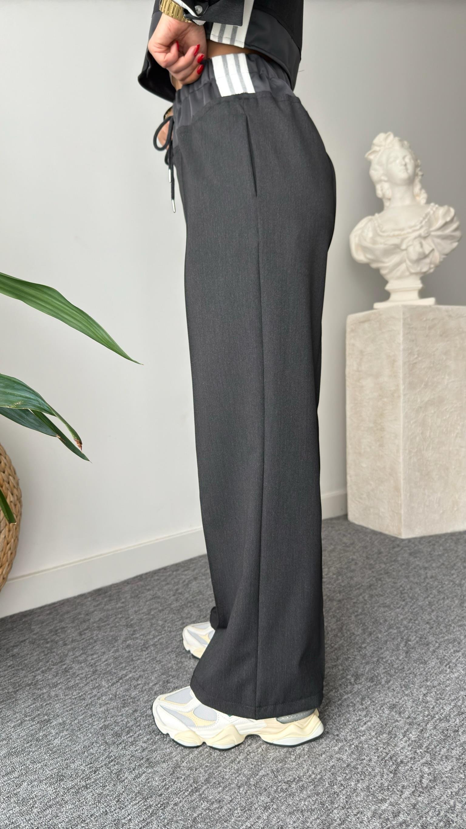 Linen Bel Detaylı Antrasit Pantolon