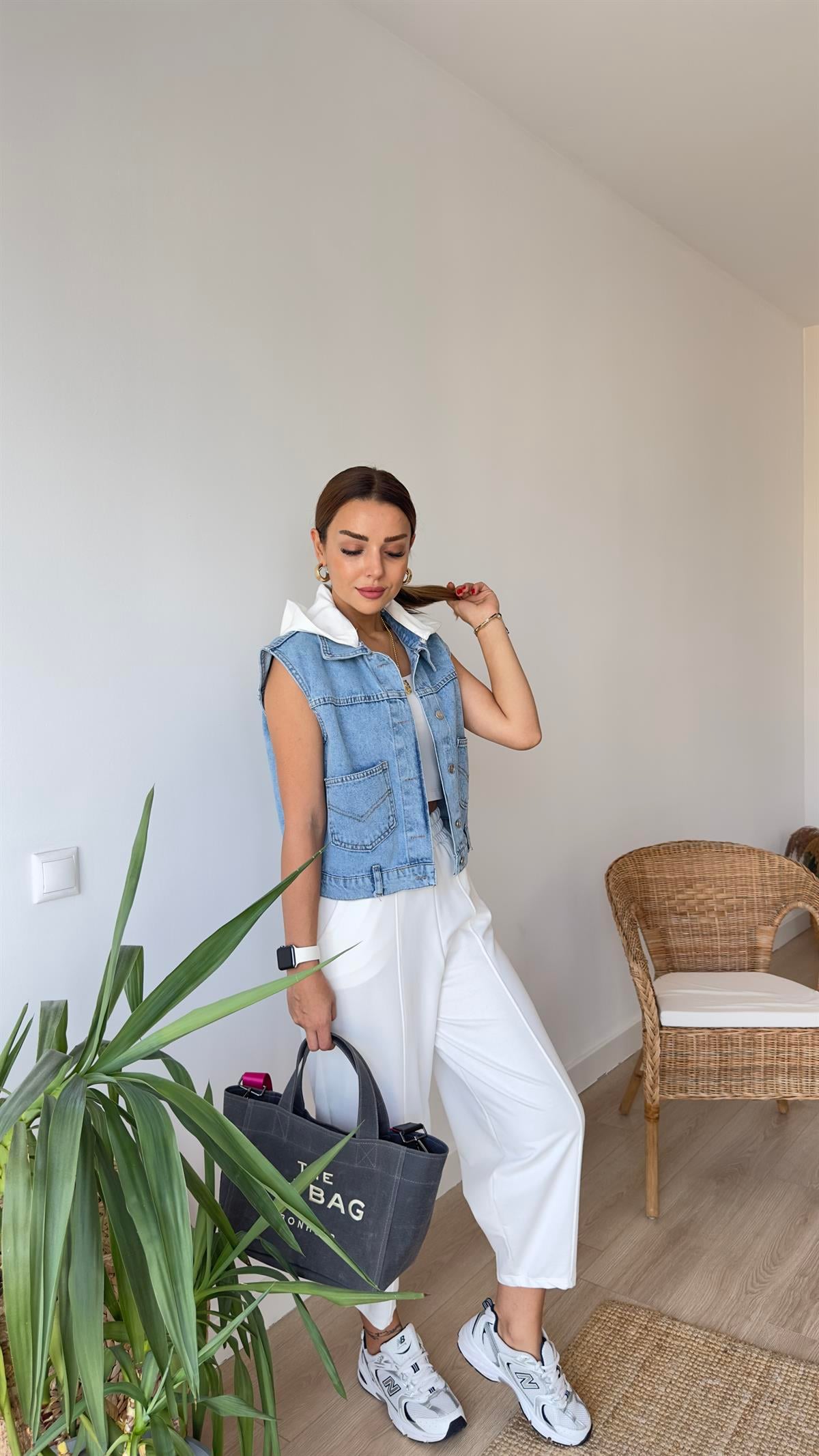 Şeritli Balon Model Beyaz Eşofman Altı