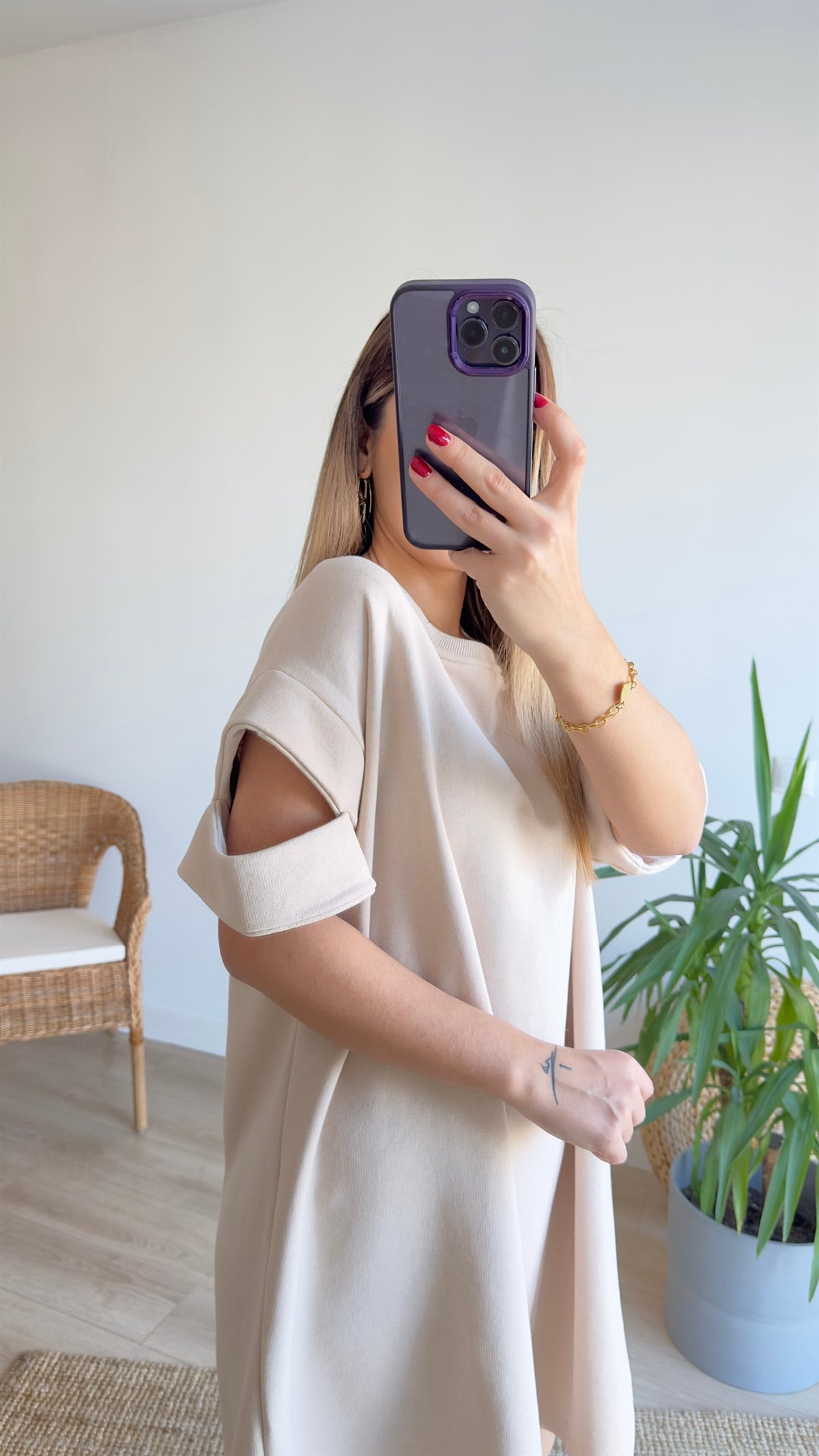 Kol Detaylı Taş Tunik Elbise 