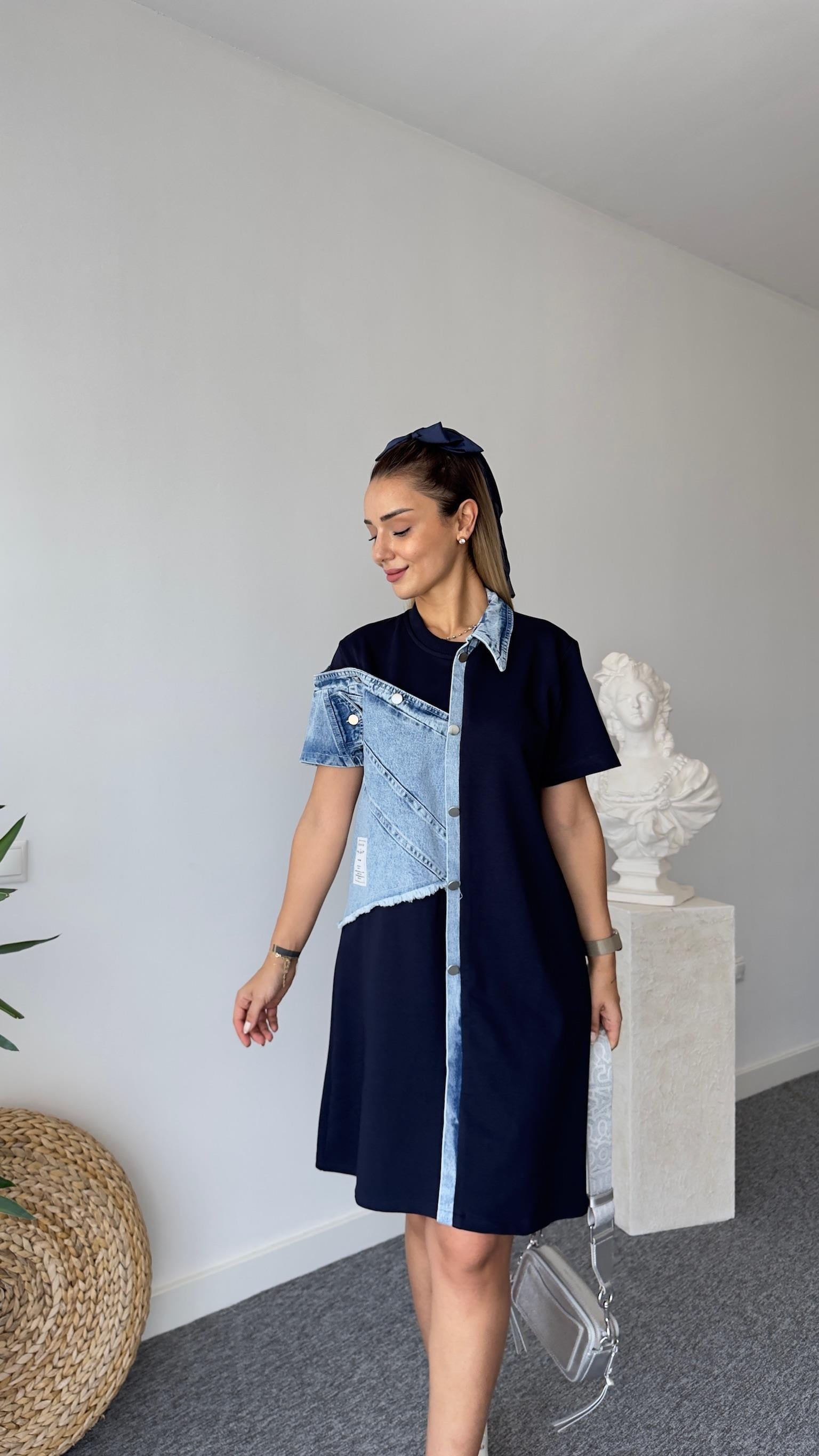 Lowel Jean Detaylı Tasarım Lacivert Elbise 