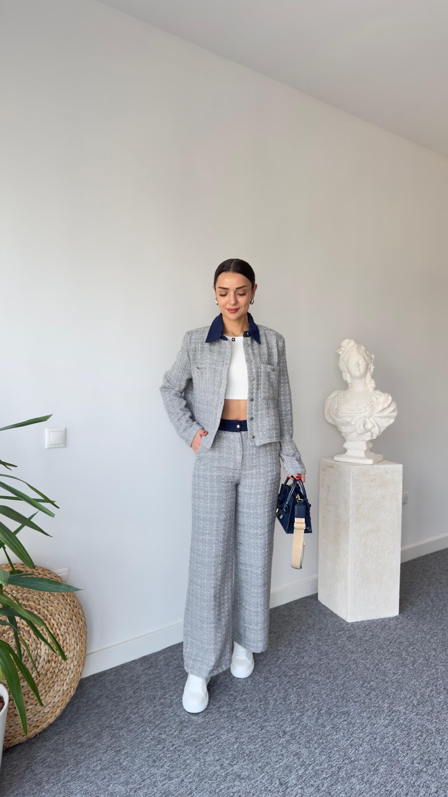 Rino Gri Ceketli Tüvit Takım