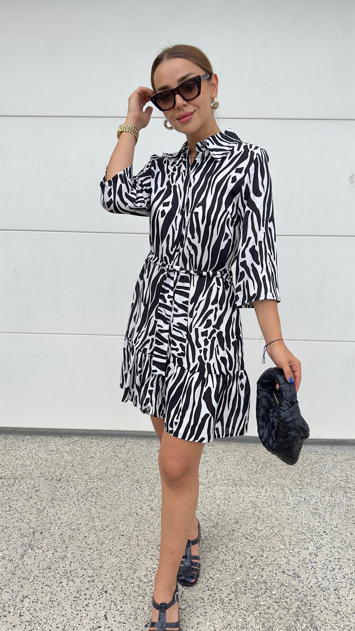 Peris Zebra Desen Gömlek Elbise 