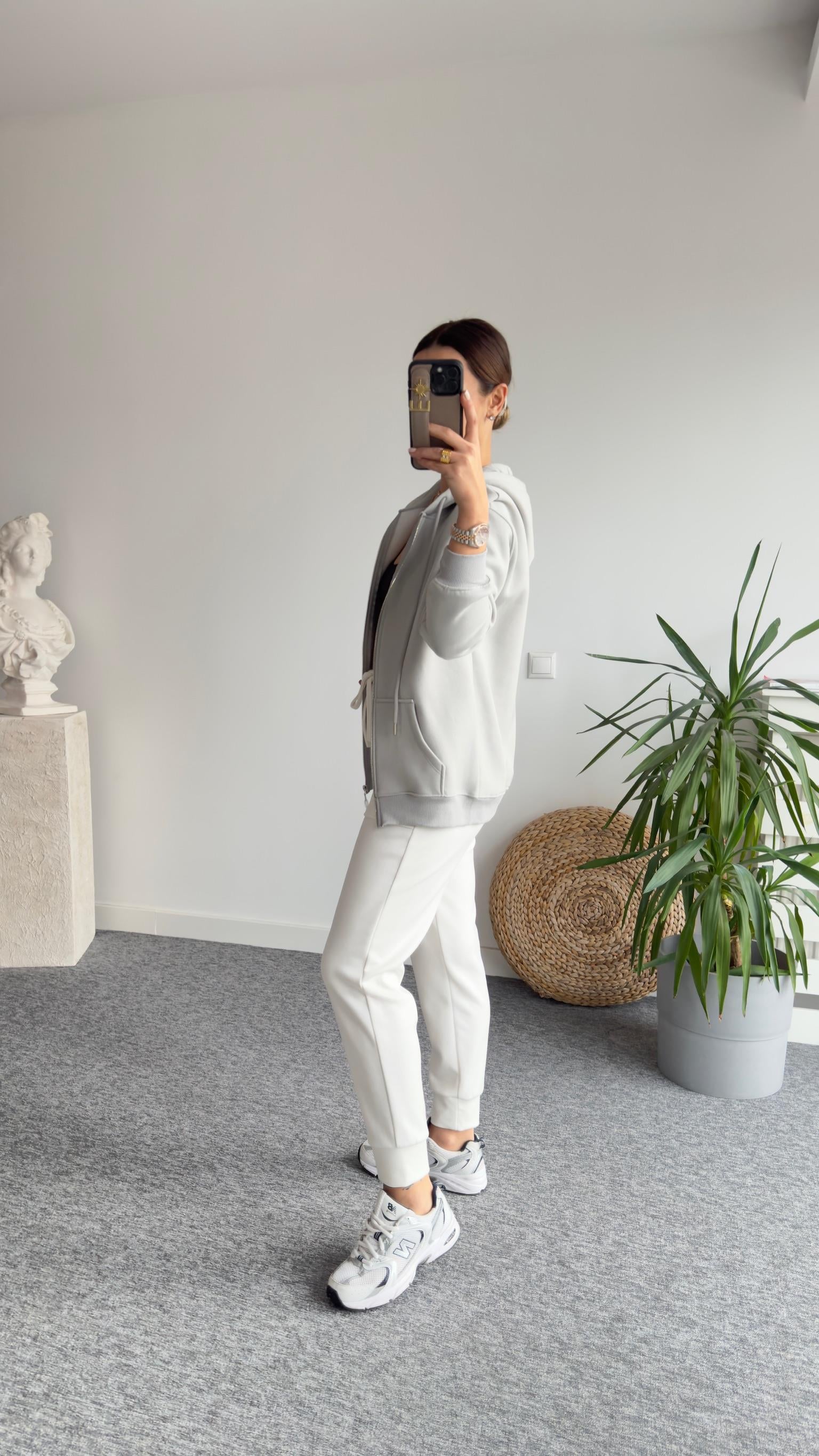 Şardonlu Gri Kapüşonlu Sweatshirt