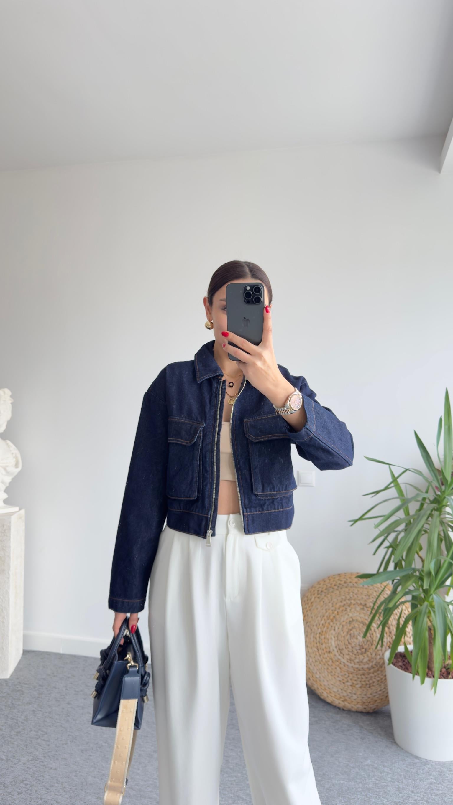 Bomber Lacivert Jean Ceket