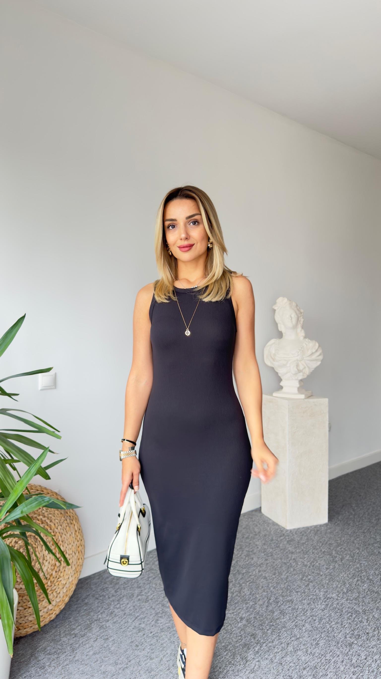 Tien Siyah Fitilli Basic Elbise 