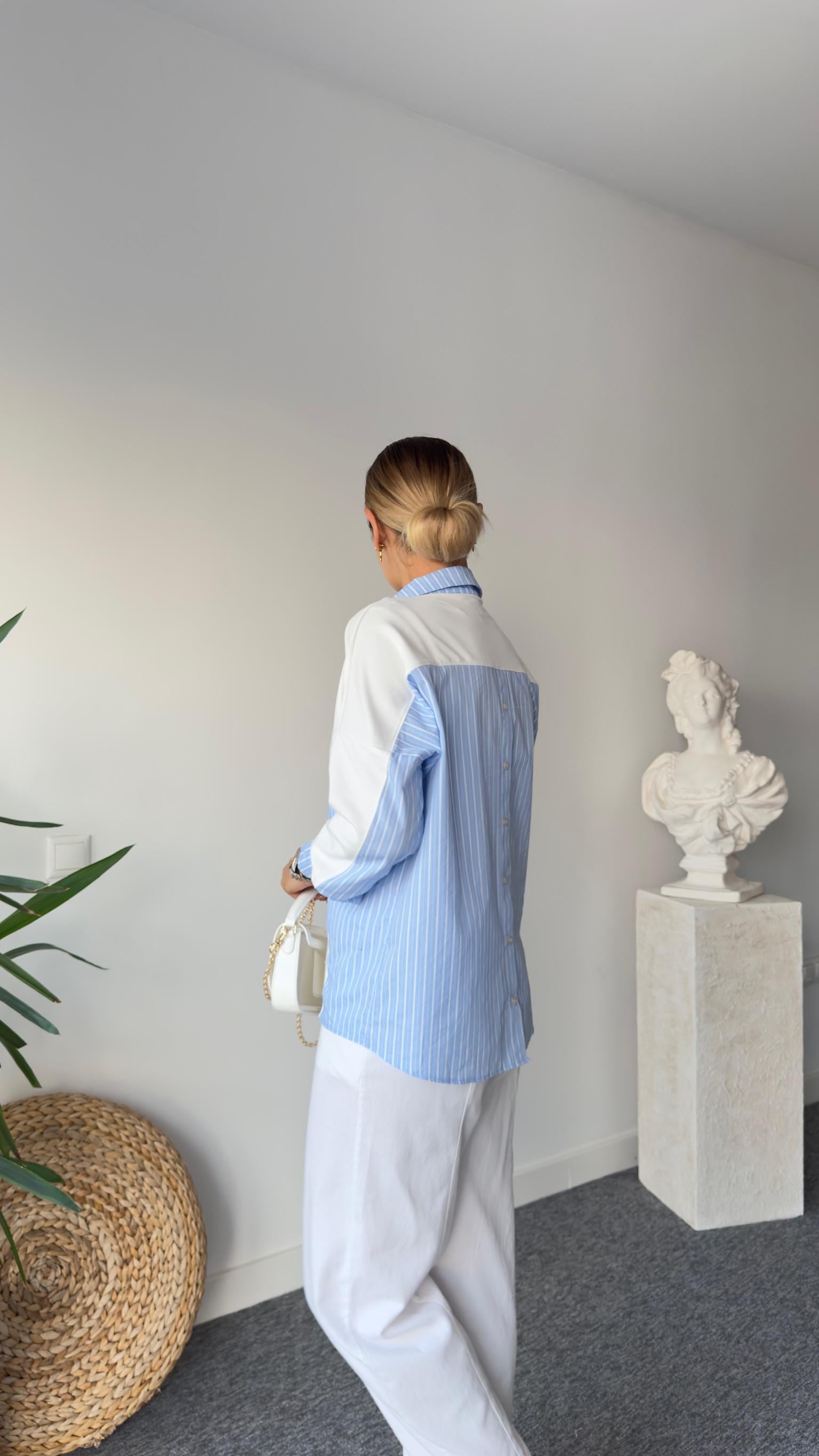 Glou Poplin Detay Sırt Düğmeli Beyaz Sweat