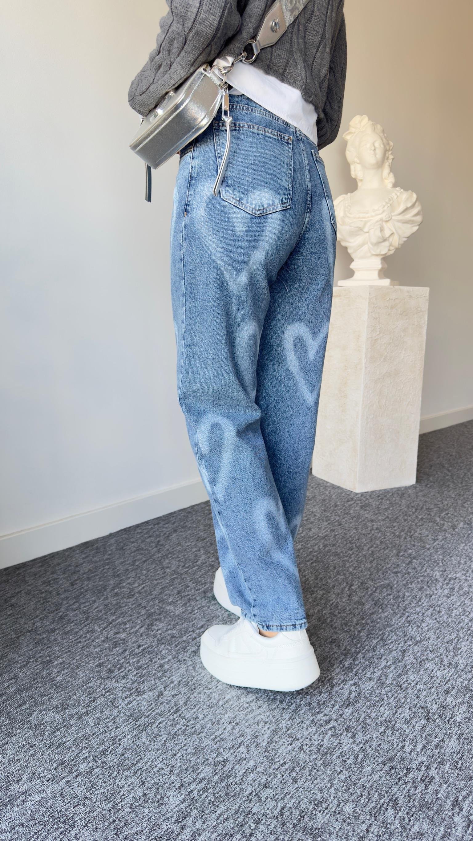 Kalp Desenli Yüksek Bel Jean