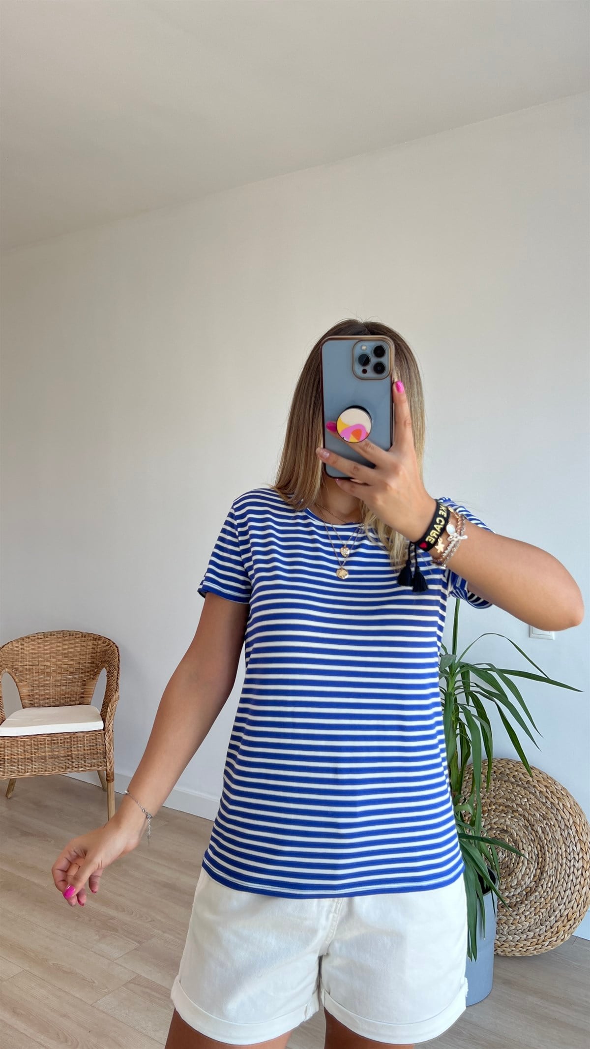 Çizgili Lacivert Basic Tshirt
