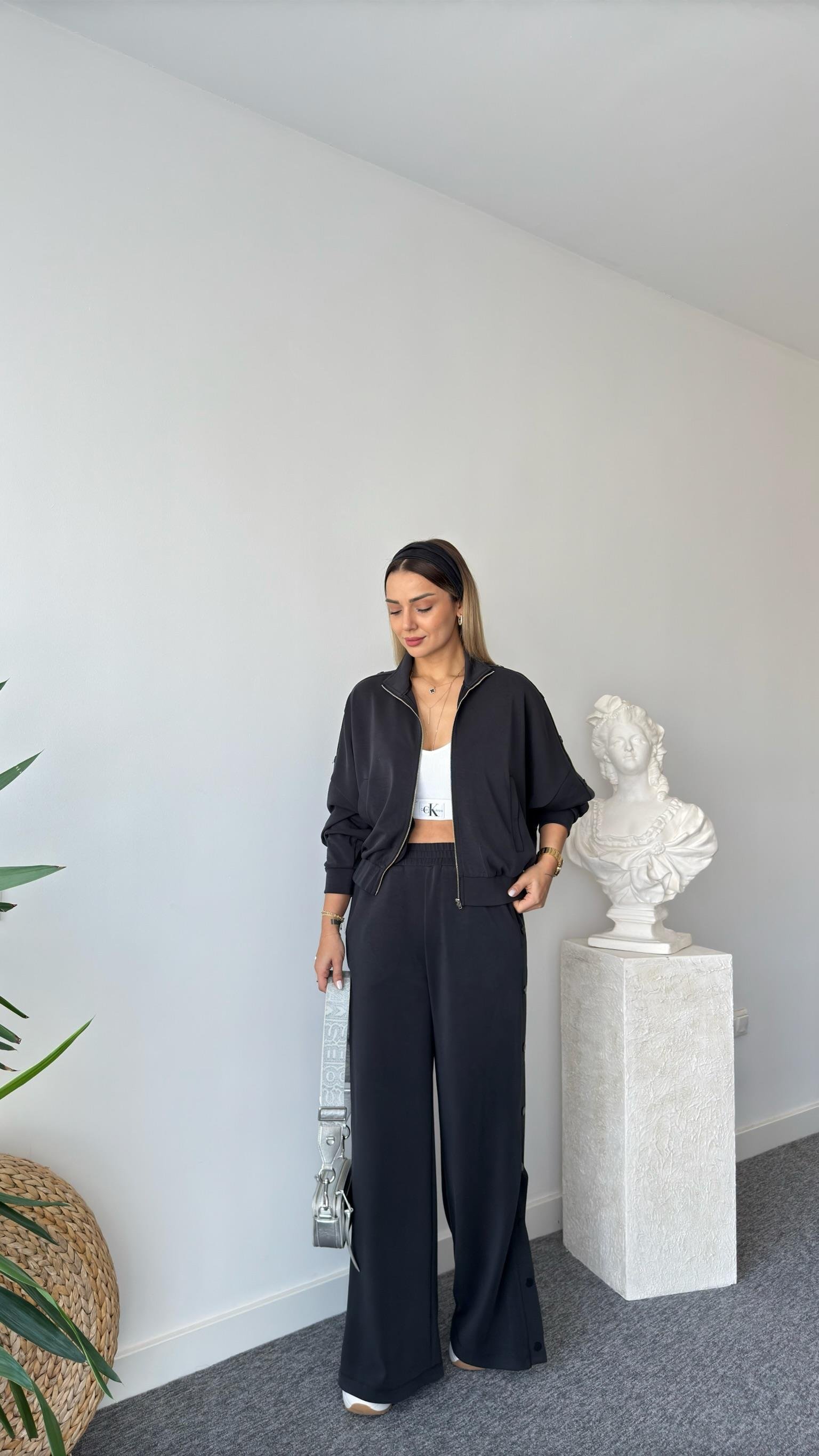 Çıtçıtlı Antrasit Oys Modal Takım