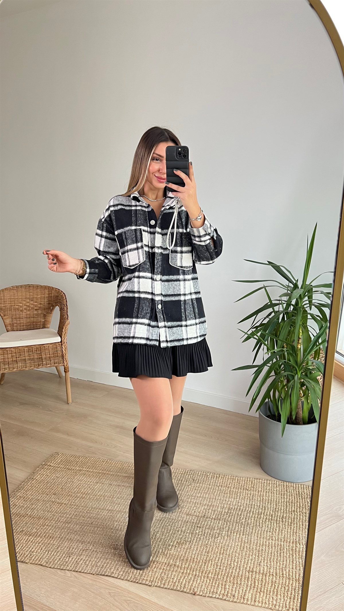 Zara Model Taş Detaylı Ekose Ceket