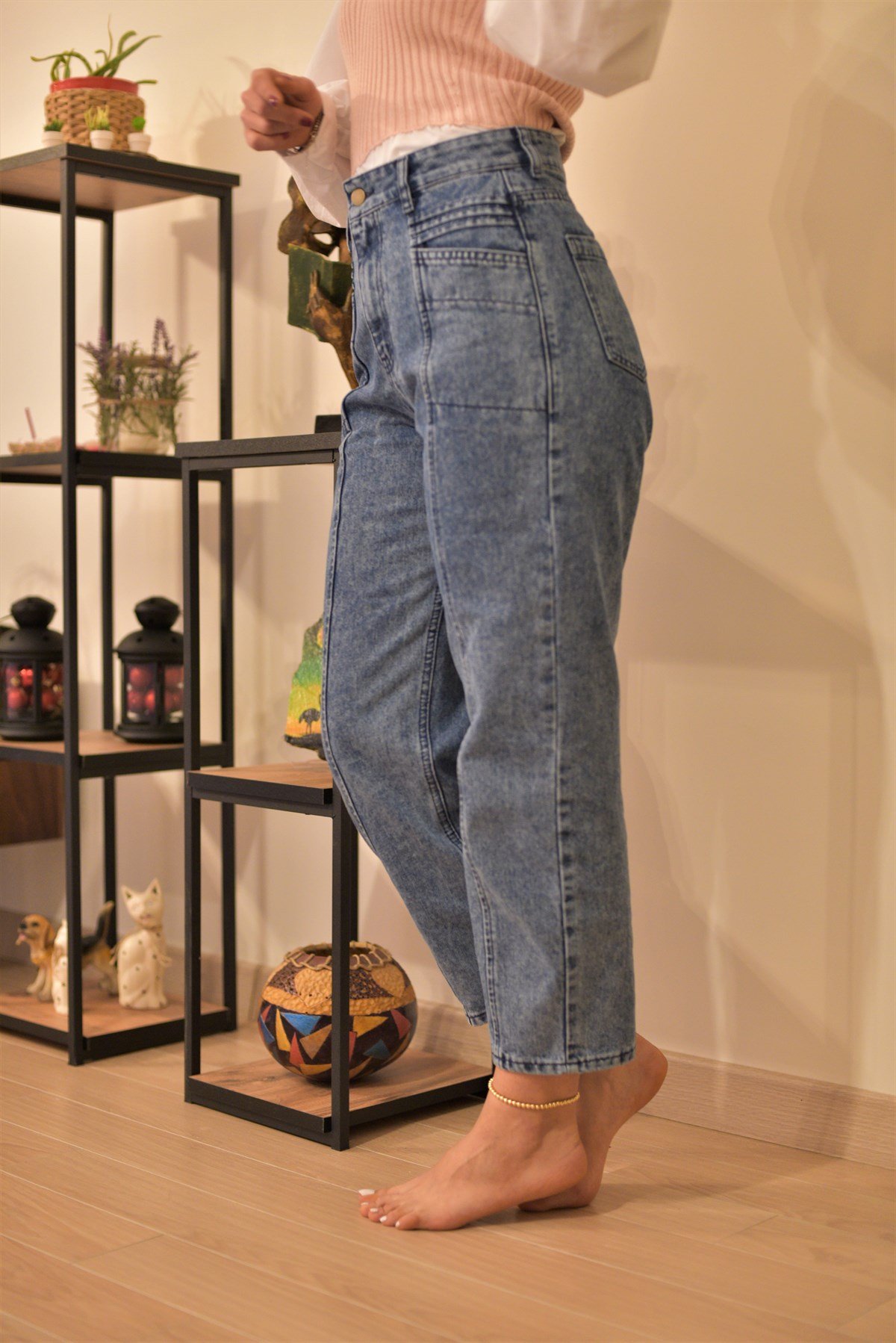 Önü Şerit Detaylı Mom Jean