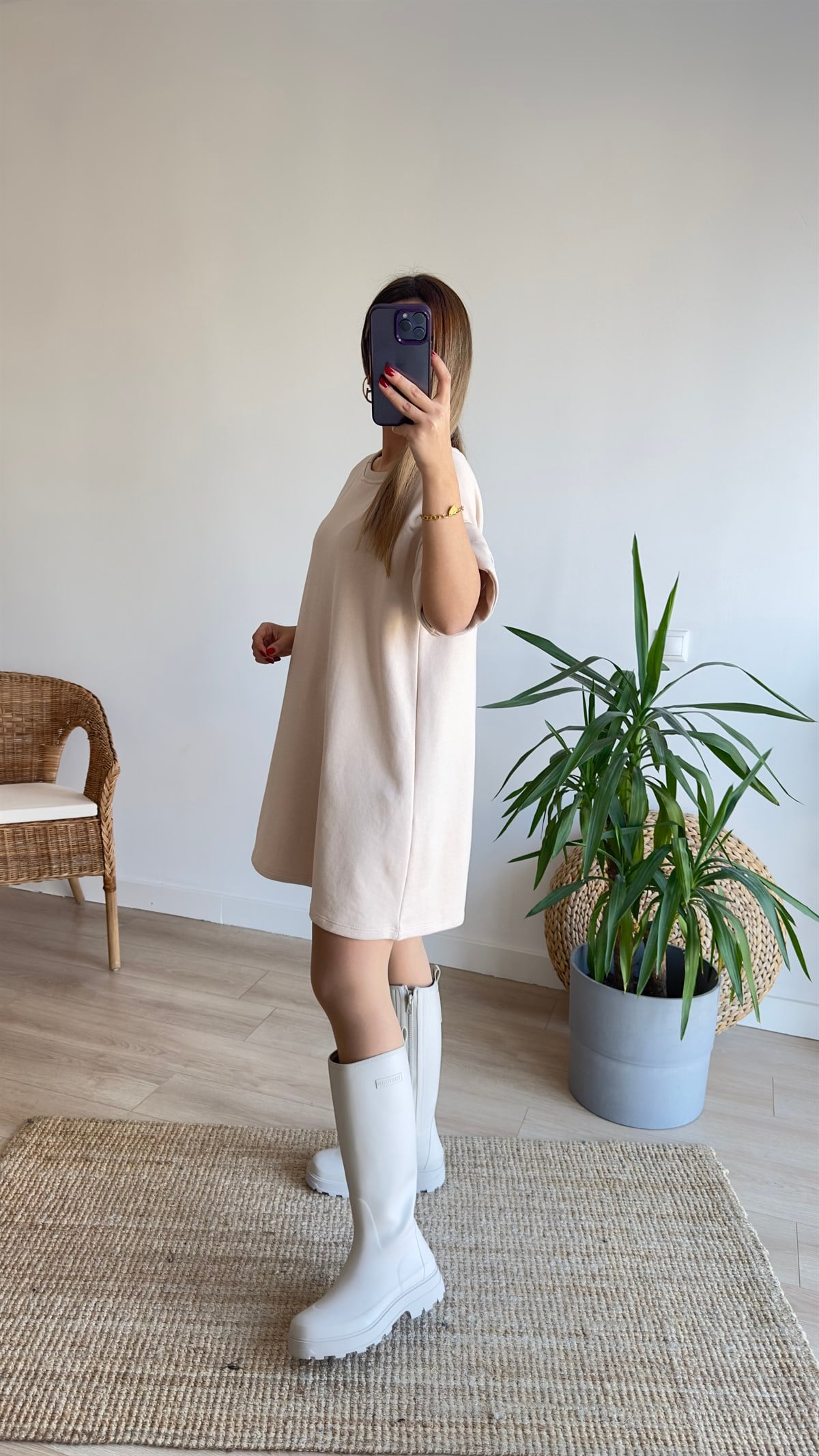 Kol Detaylı Taş Tunik Elbise 