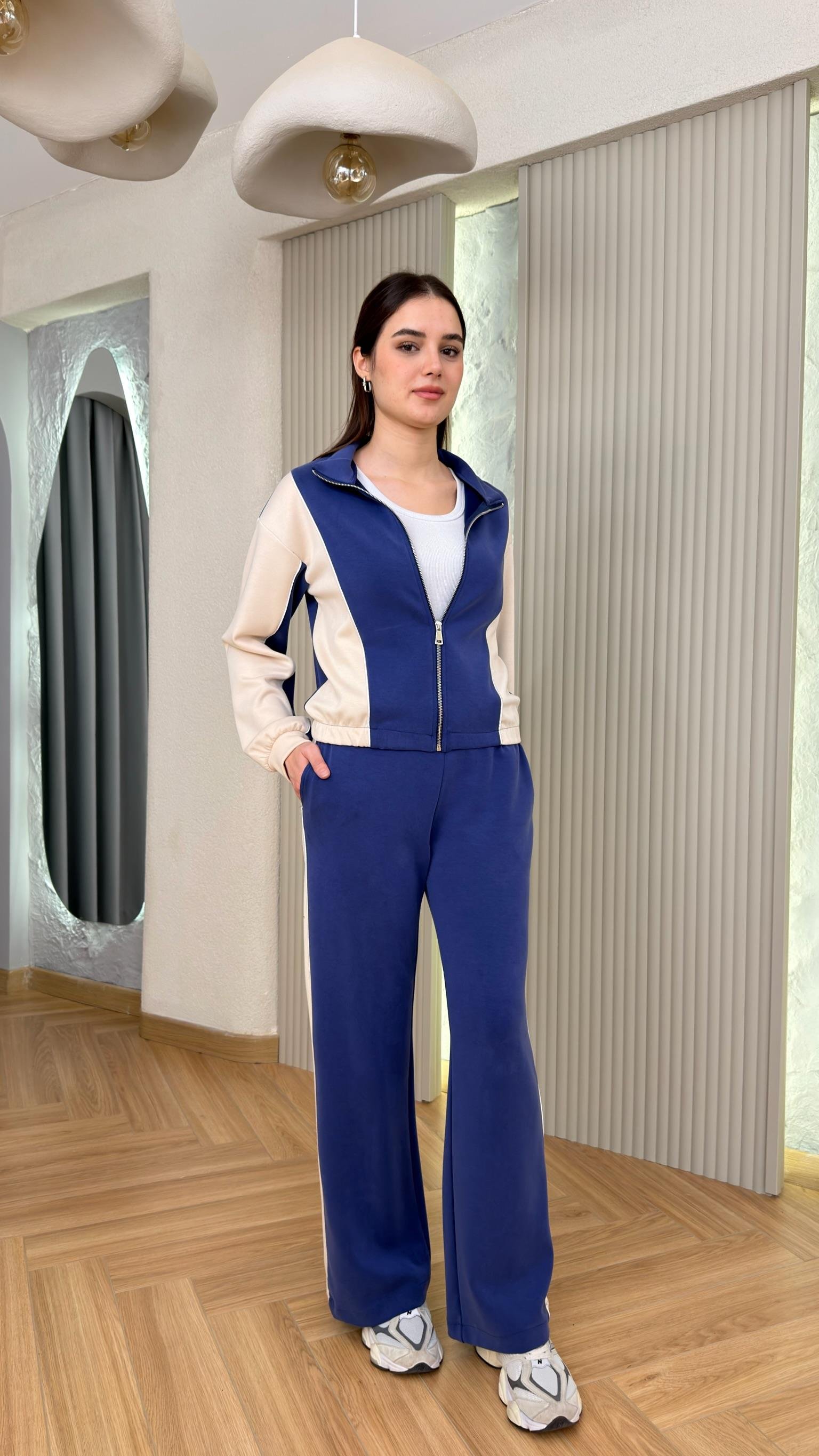 Mavi Ekru Renk Geçişli Oys Modal Takım
