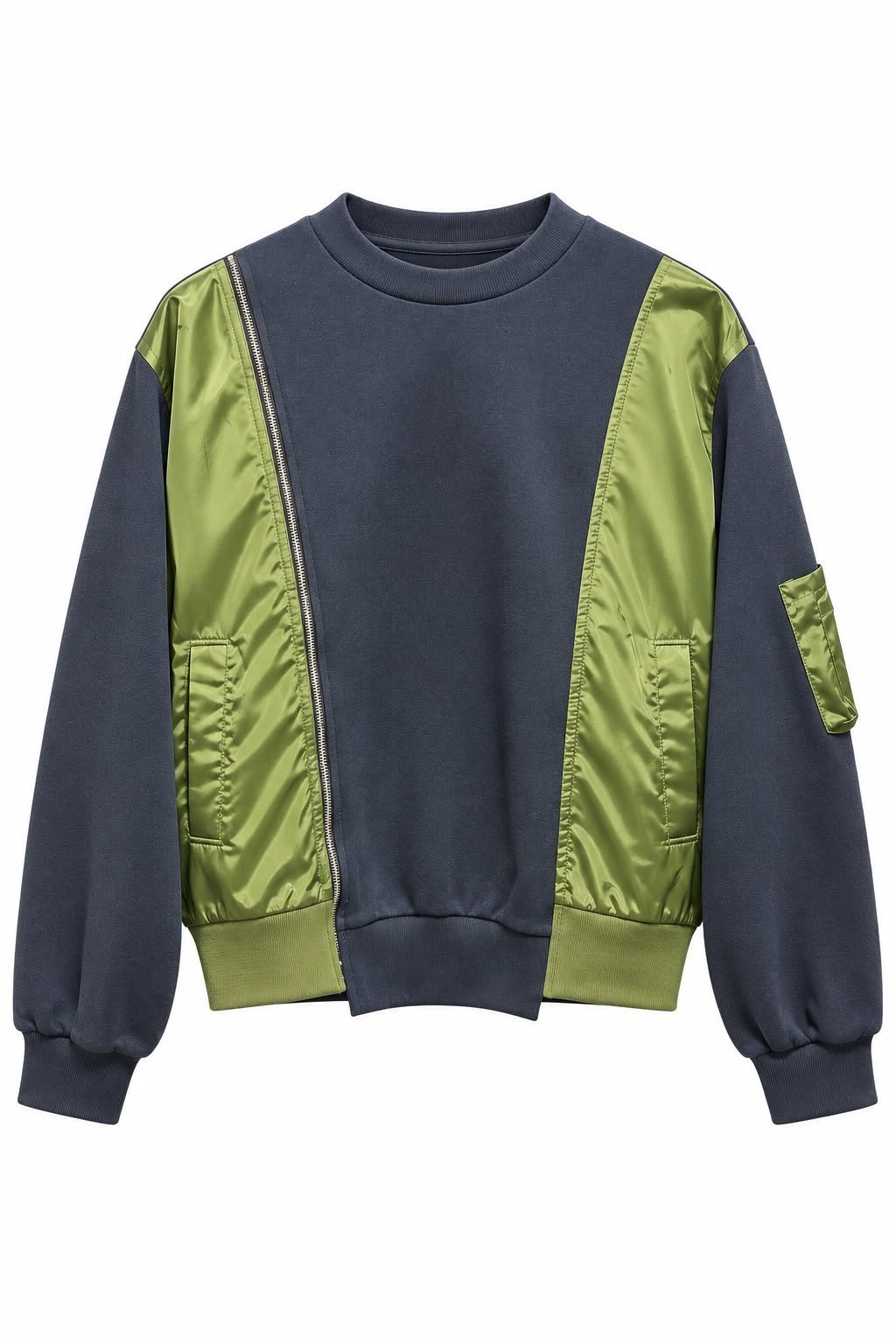 Lacivert Mix Kumaş Fermuarlı Sweatshirt