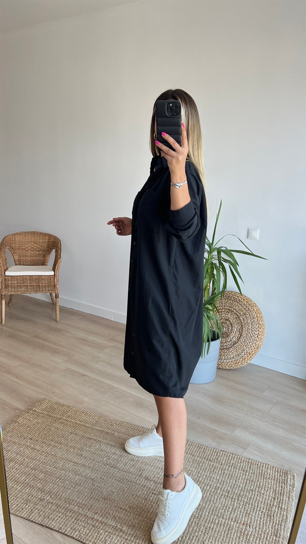 Sırt Pencere Detaylı Oversize Gömlek Elbise 