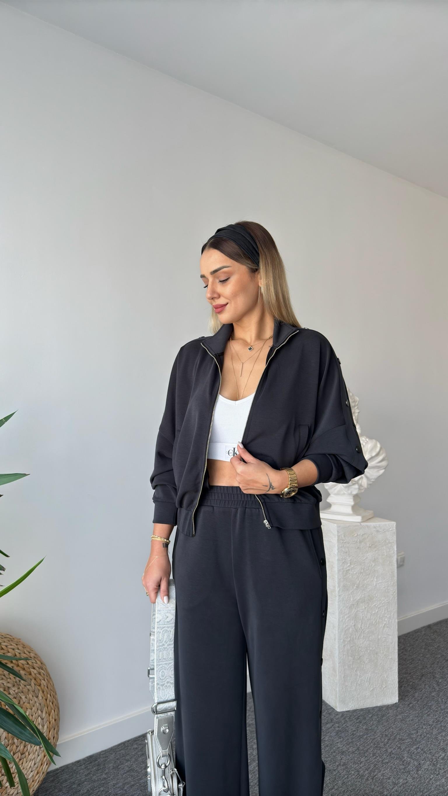 Çıtçıtlı Antrasit Oys Modal Takım