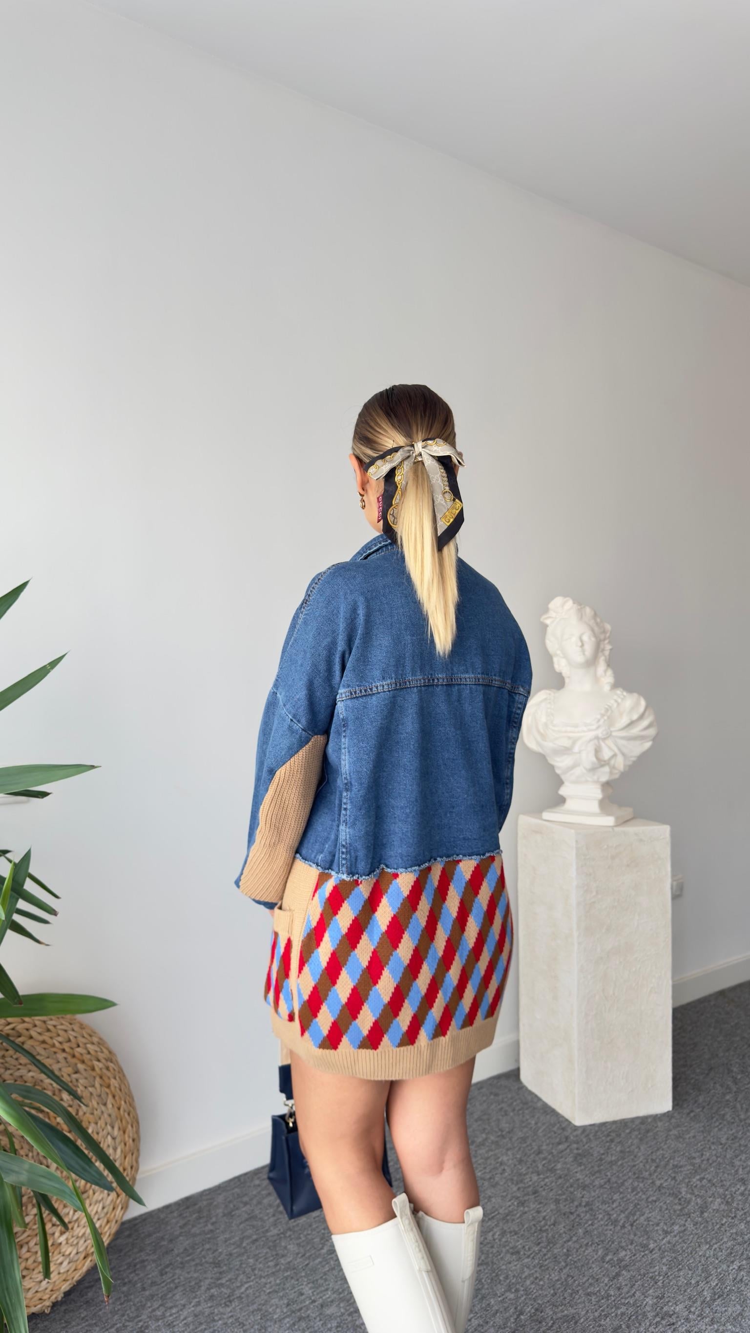 Norber Alt Kahve Trikolu Denim Hırka