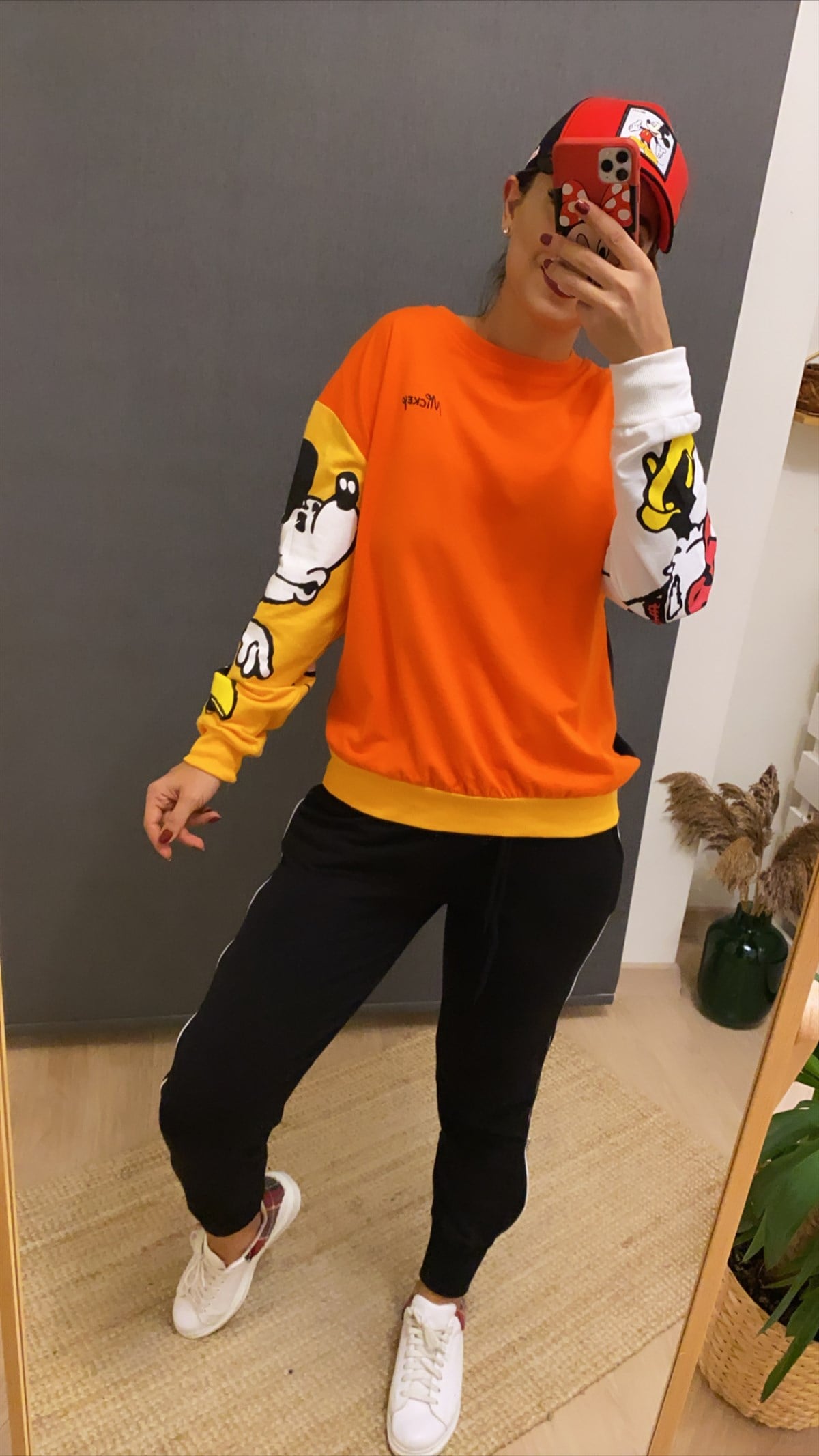 Çift Renkli Turuncu Mickey Sweat