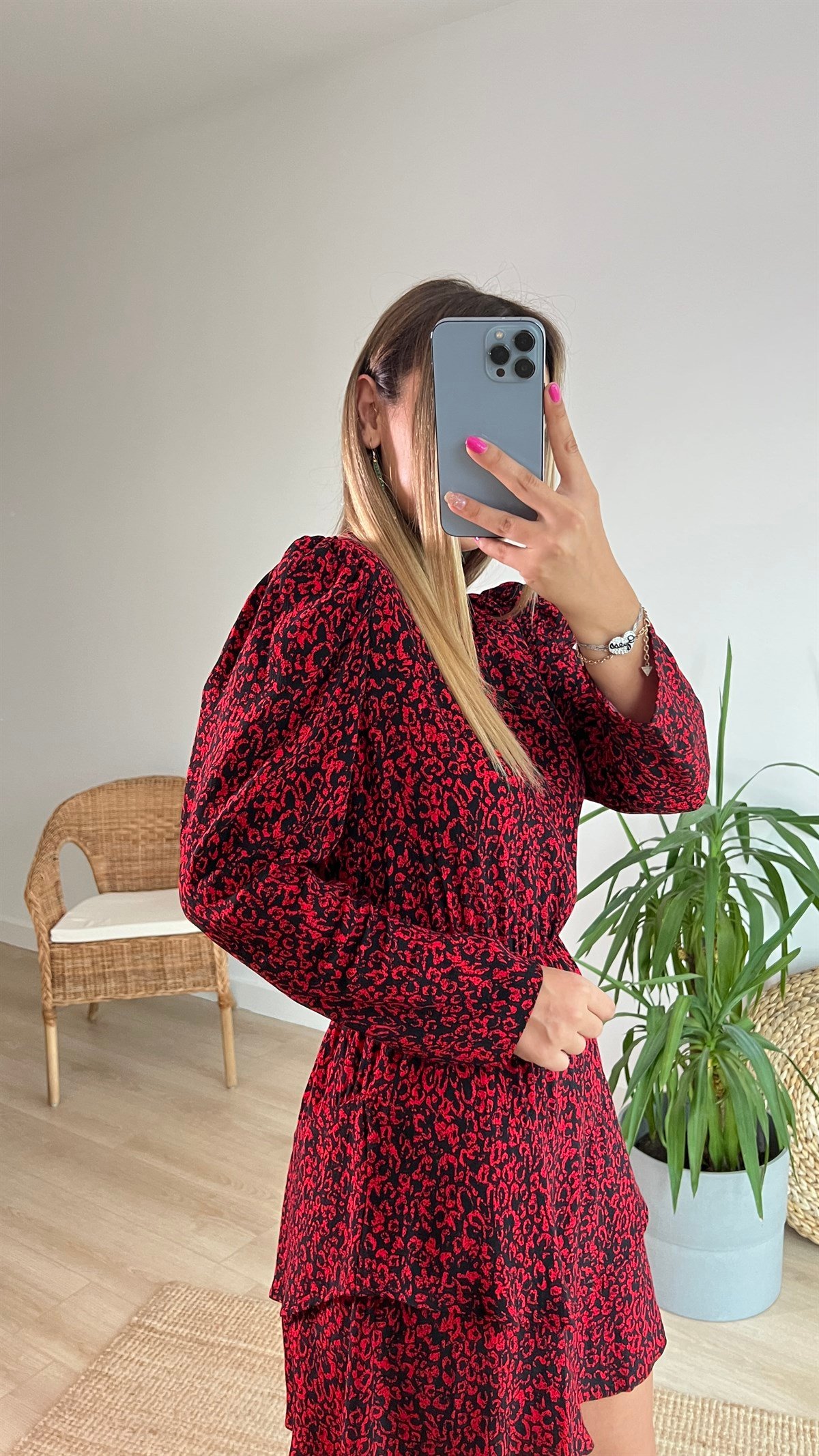 Orijinal Marka Kırmızı Leopar Desen Elbise 