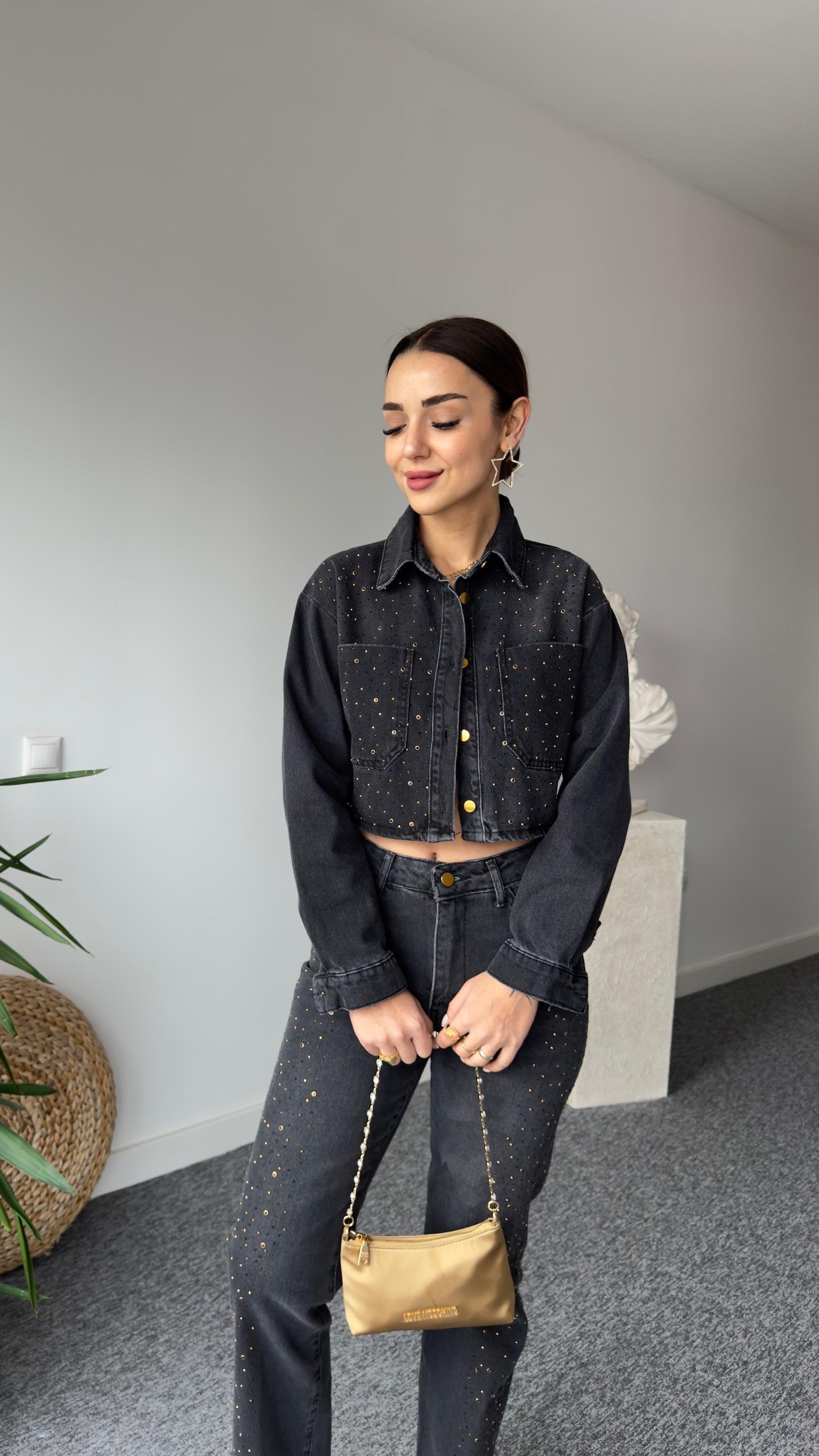 Zra Model Taşlı Antrasit Jean Takım