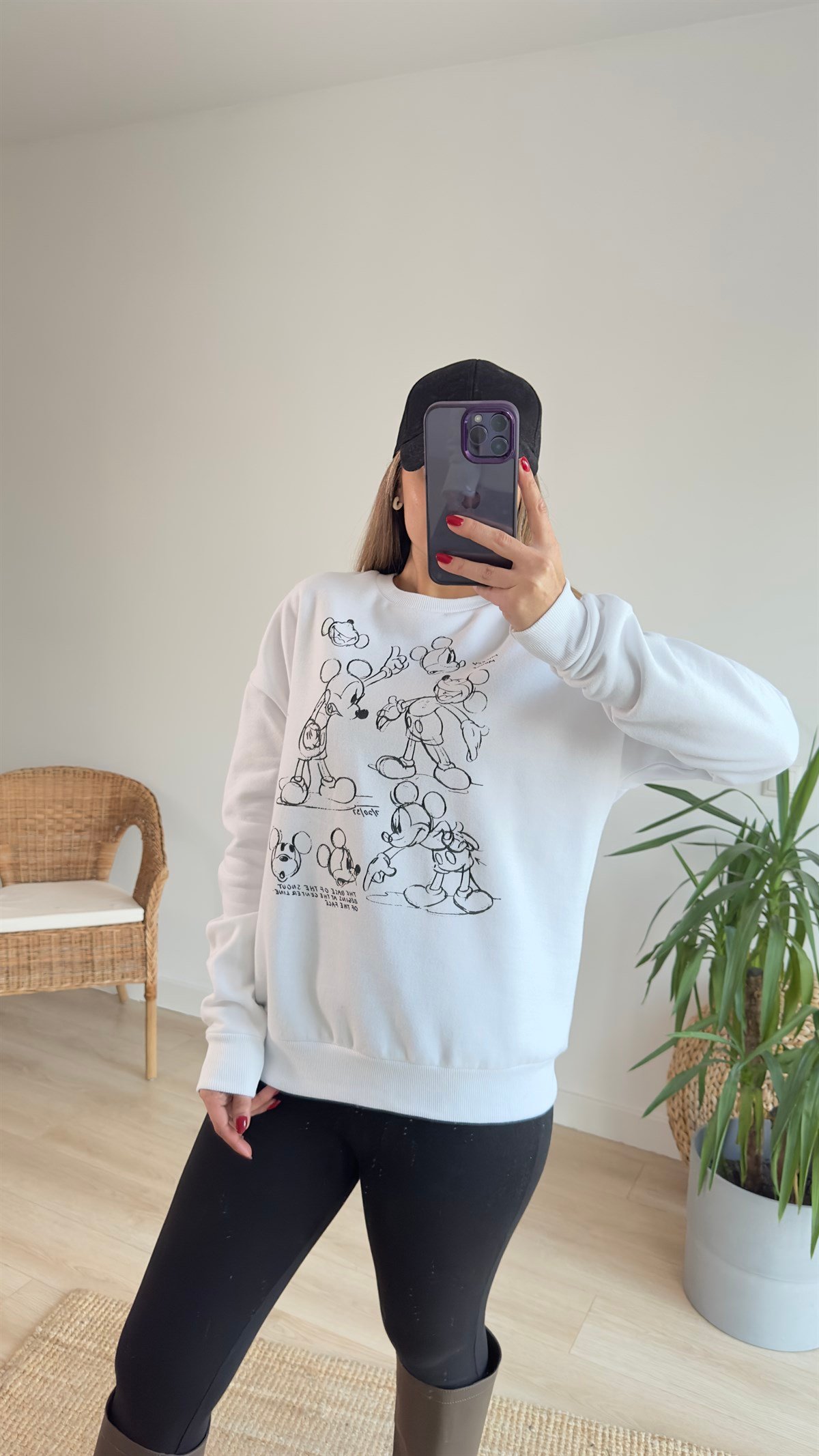Mickey Baskılı Beyaz Sweatshirt