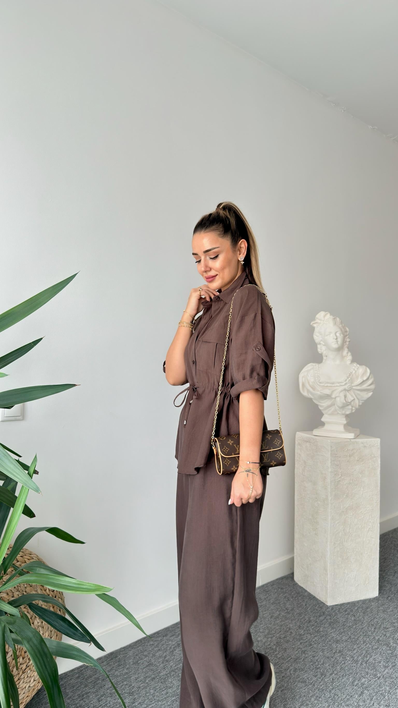 Kahve Breva Bel Büzgülü Tensel Takım