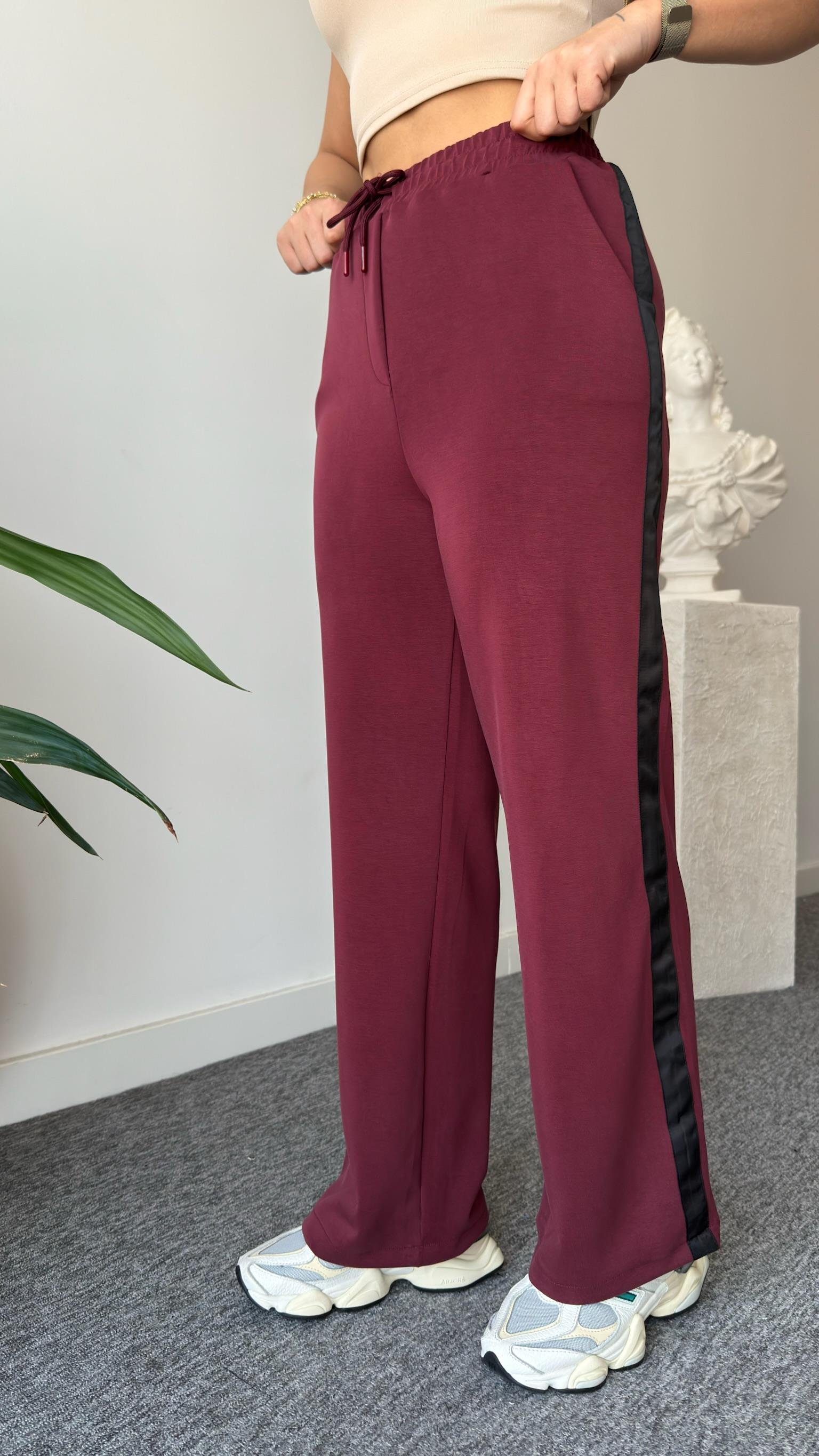 Bordo Premium Leopar Detaylı Modal Takım