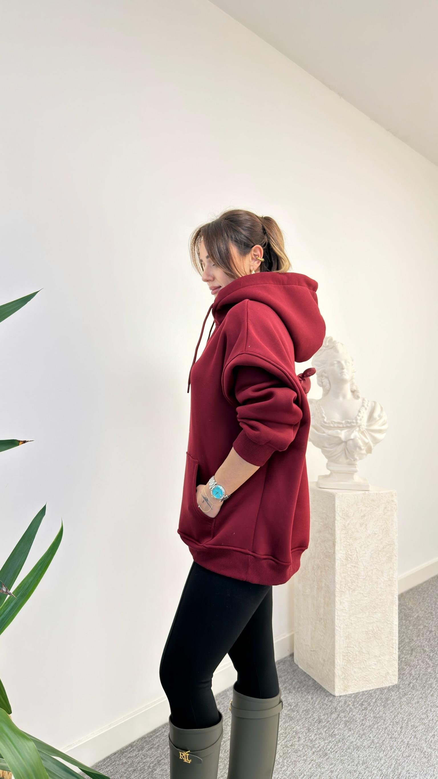 Bordo Sırtı Mickey Aksesuarlı Kapüşonlu Sweatshirt