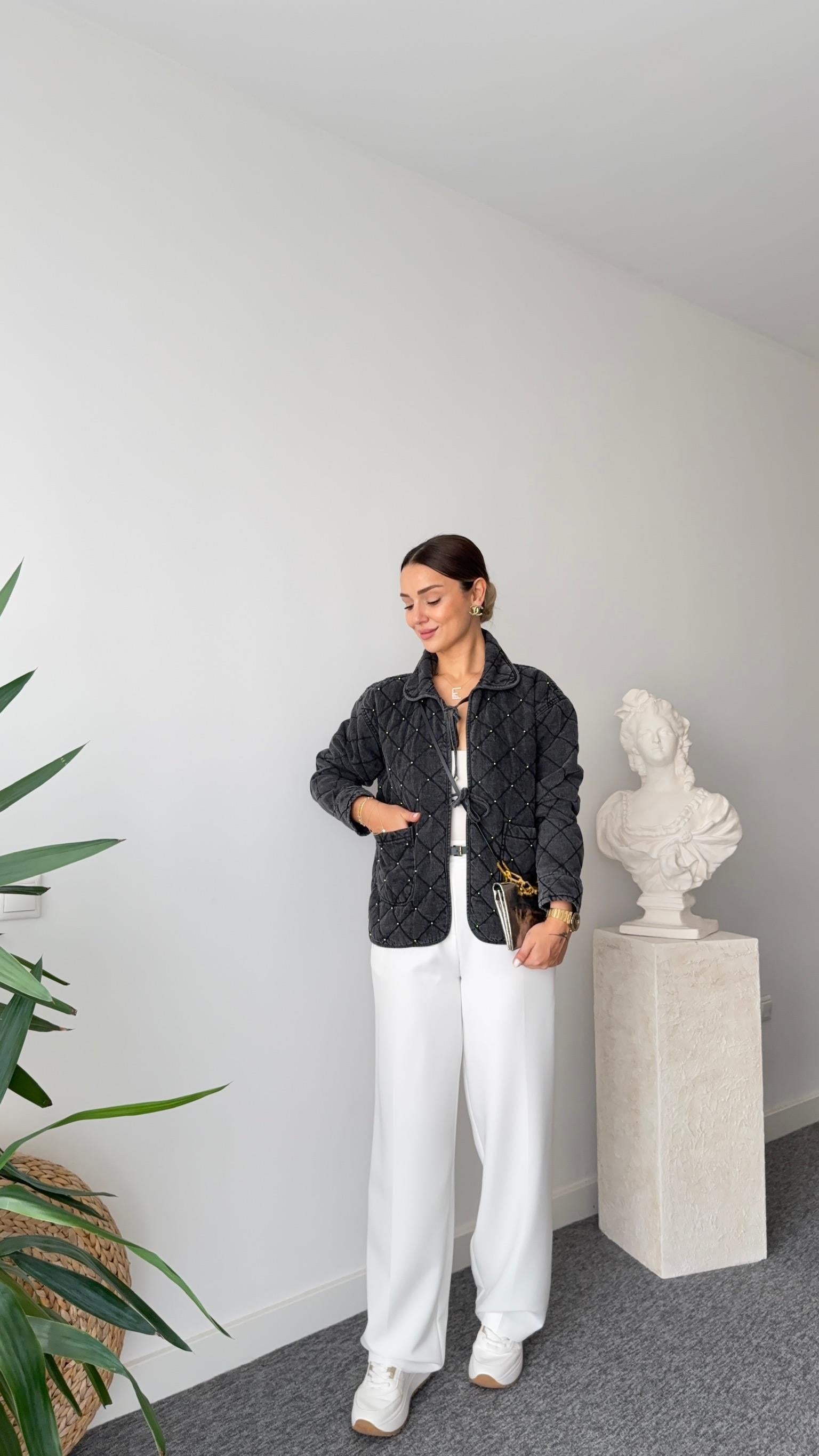 Zra Model Taş Detaylı Kapitone Jean Ceket