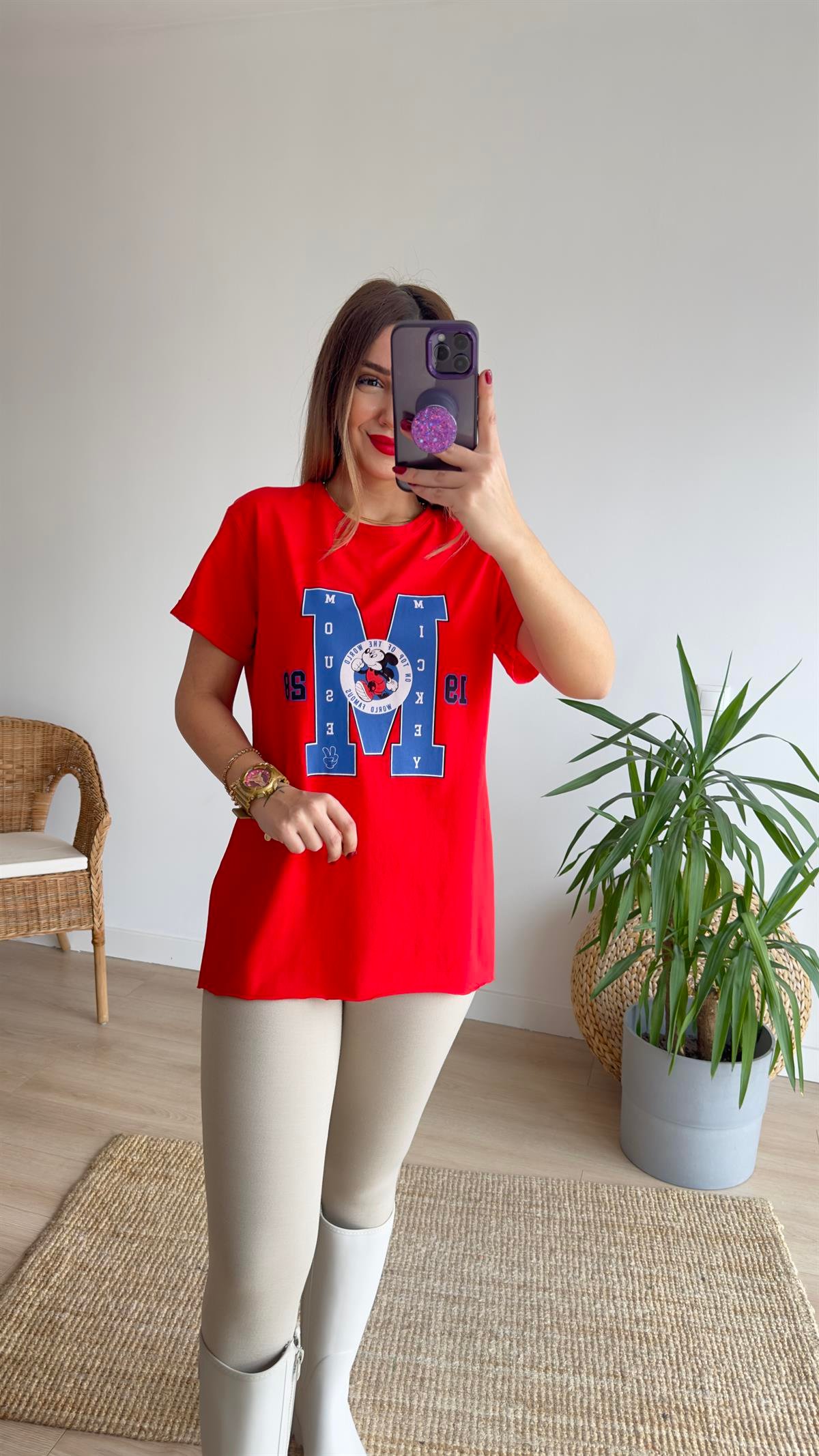 M Baskı Kırmızı Tshirt