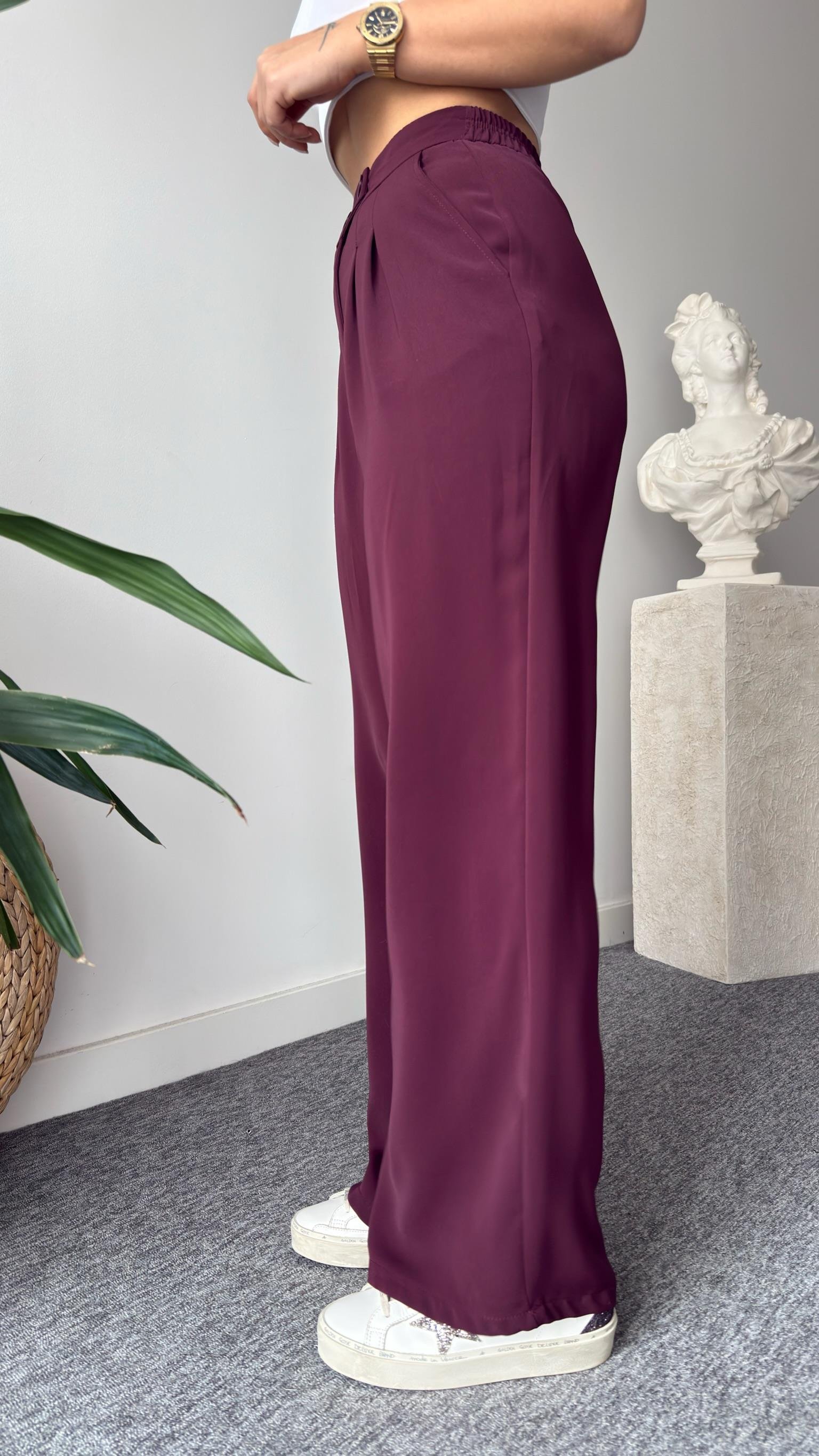 Bordo More Arkası Lastikli Pantolon