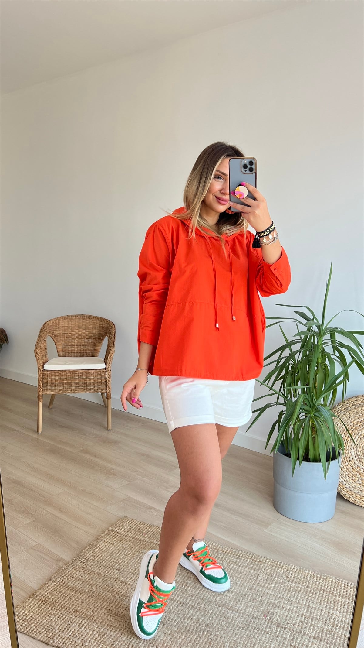 Poplin Turuncu Kapüşonlu Sweatshirt